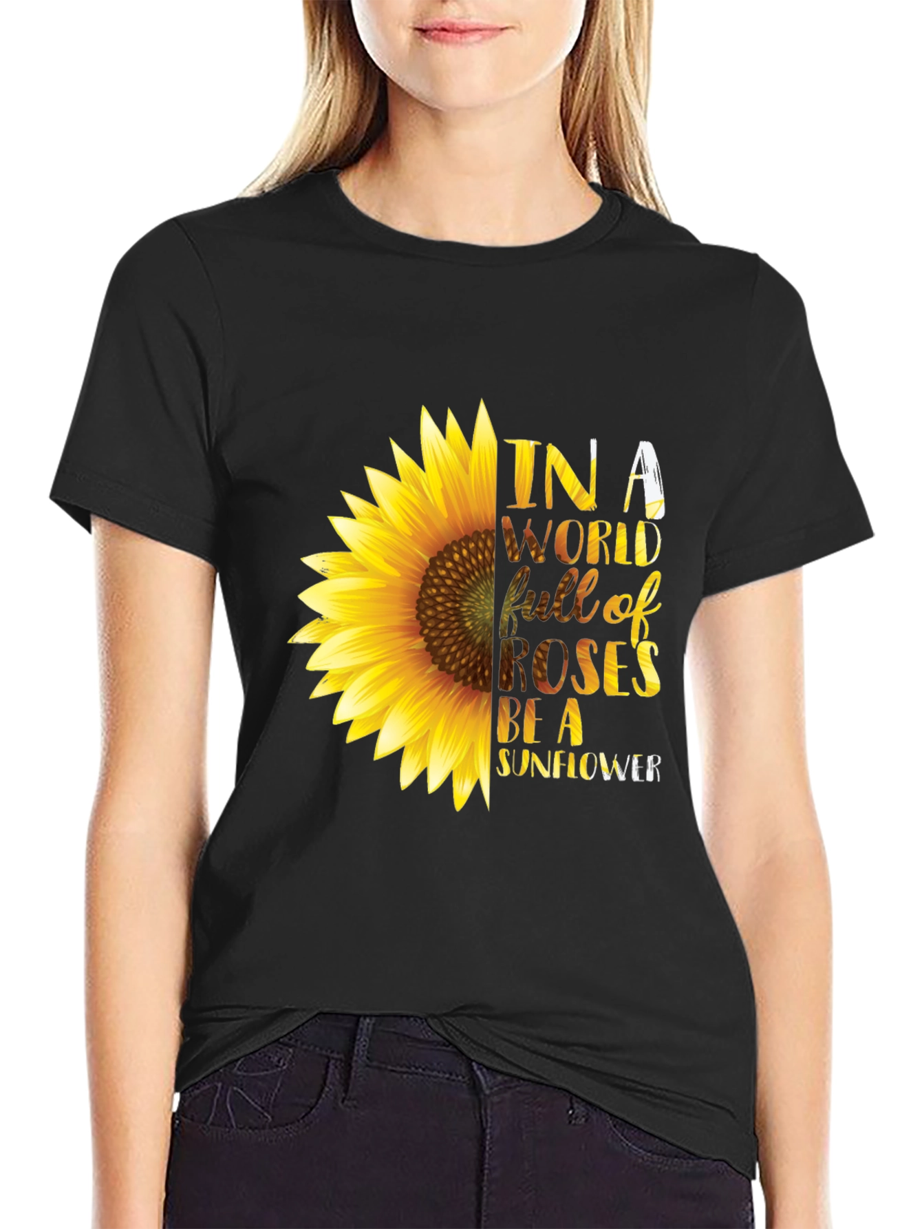 Black Sunflower Graphic T-Shirt - Be a Sunflower Tee view 2