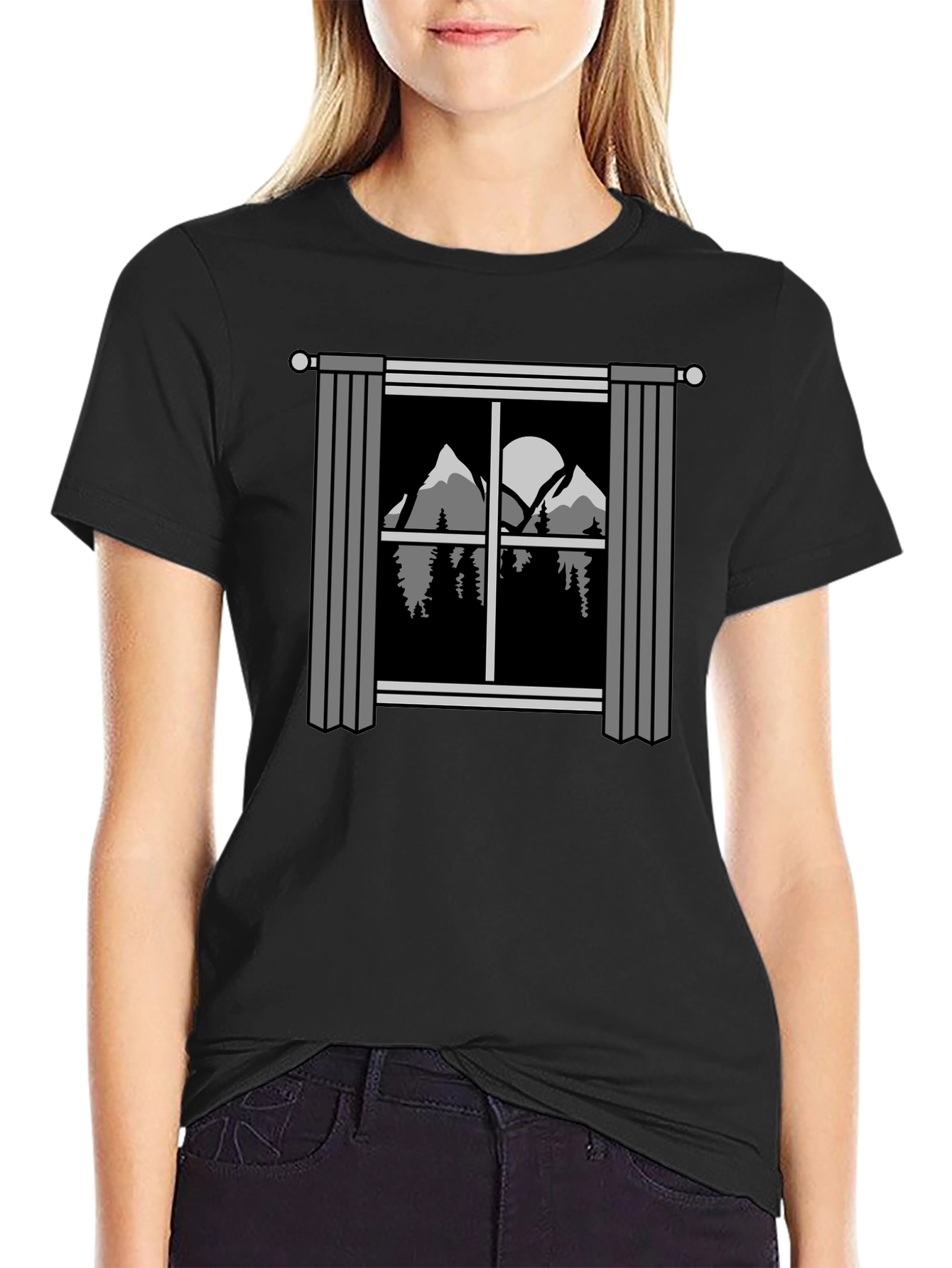 Black Mountain View T-Shirt - Nature Window Graphic Tee view 2
