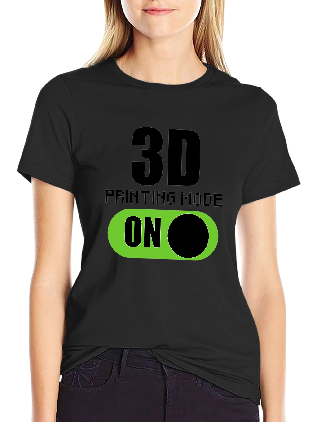 Black 3D Printing Mode On T-Shirt - Black view 2