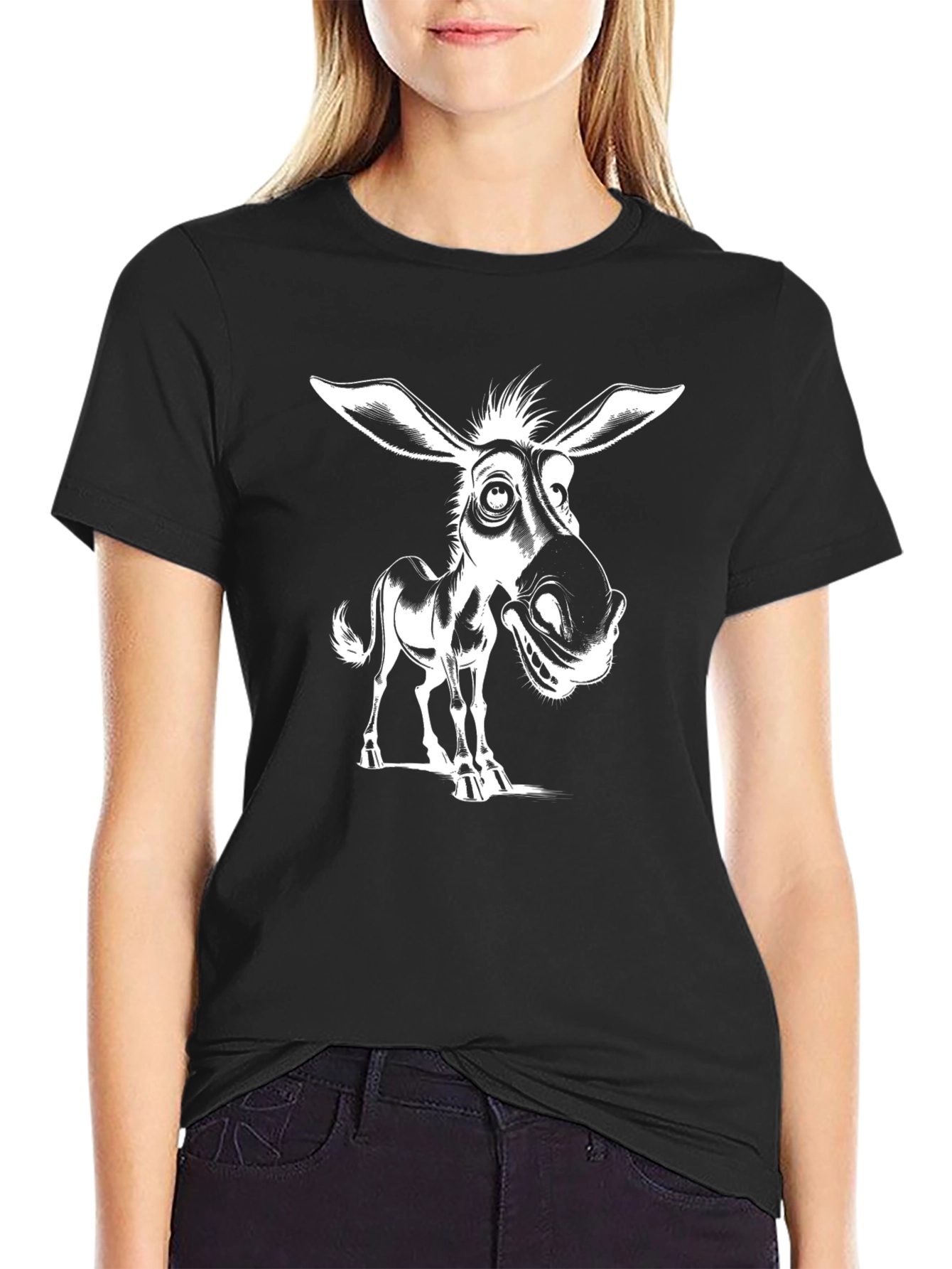 Black Funny Donkey Graphic Tee - Black Cotton T-Shirt view 2