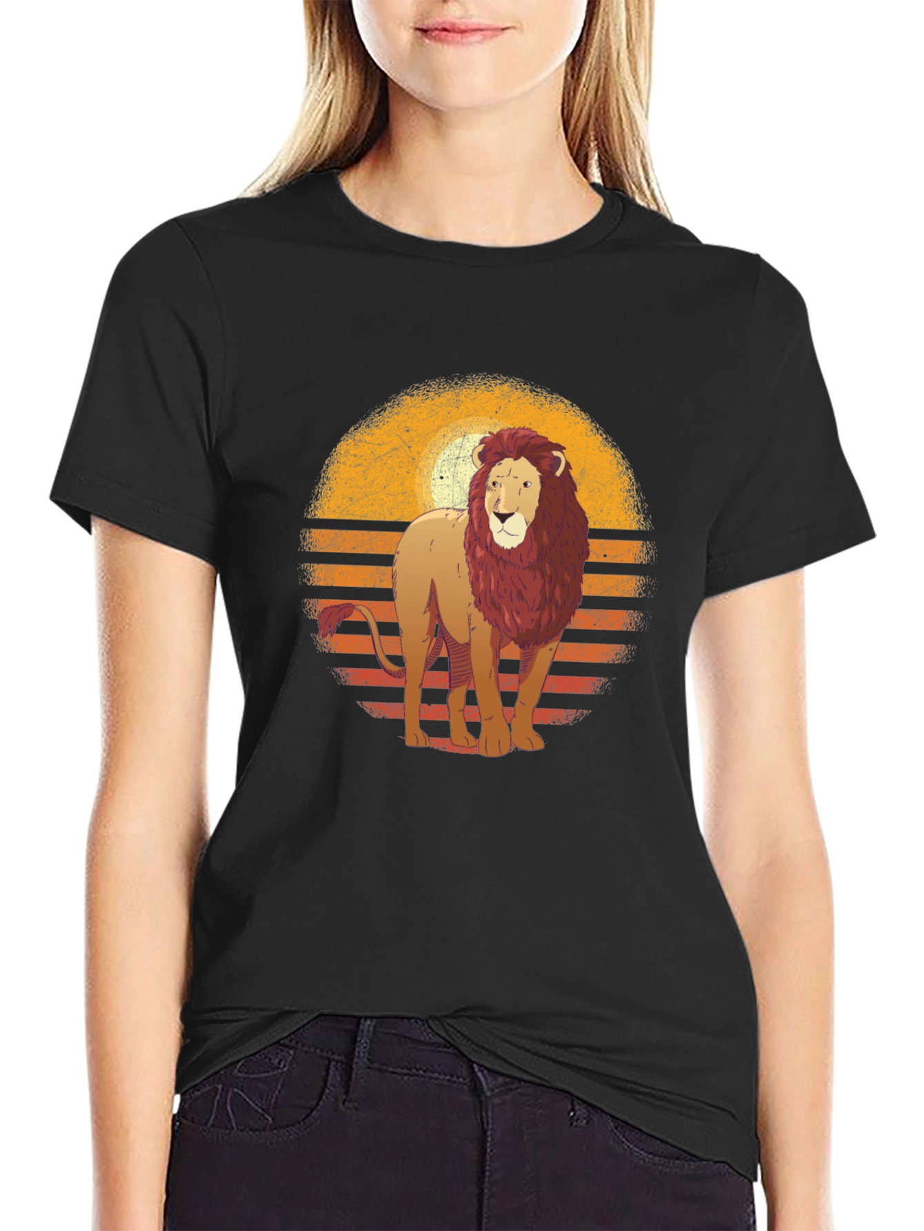 Black Retro Lion Graphic T-Shirt view 2