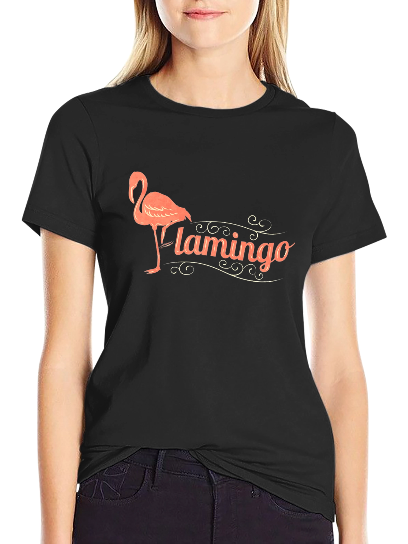 Black Flamingo Graphic Print Black T-Shirt view 2