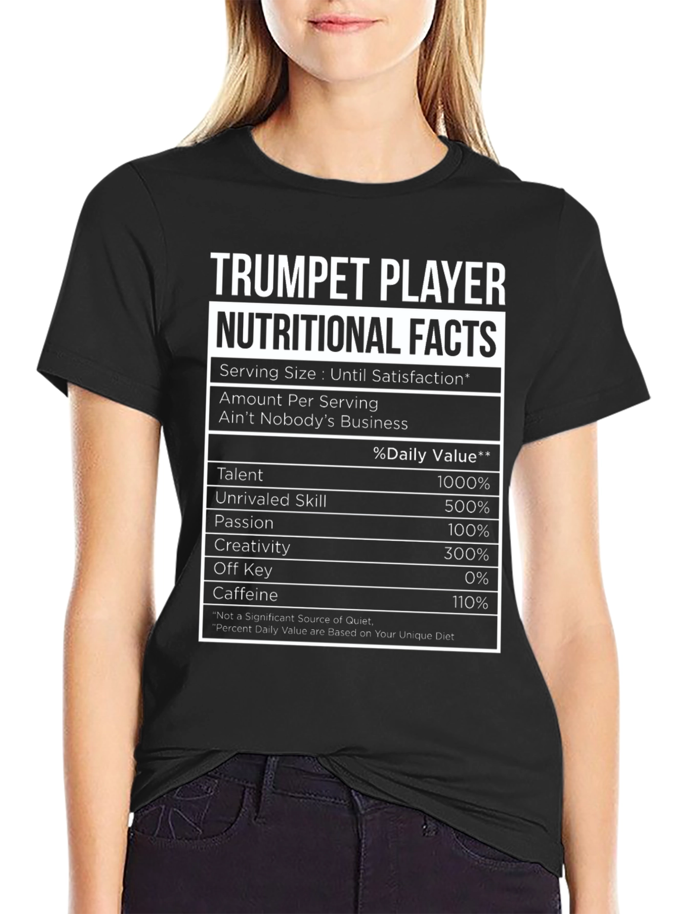Black Trumpet Player Nutritional Facts T-Shirt view 2