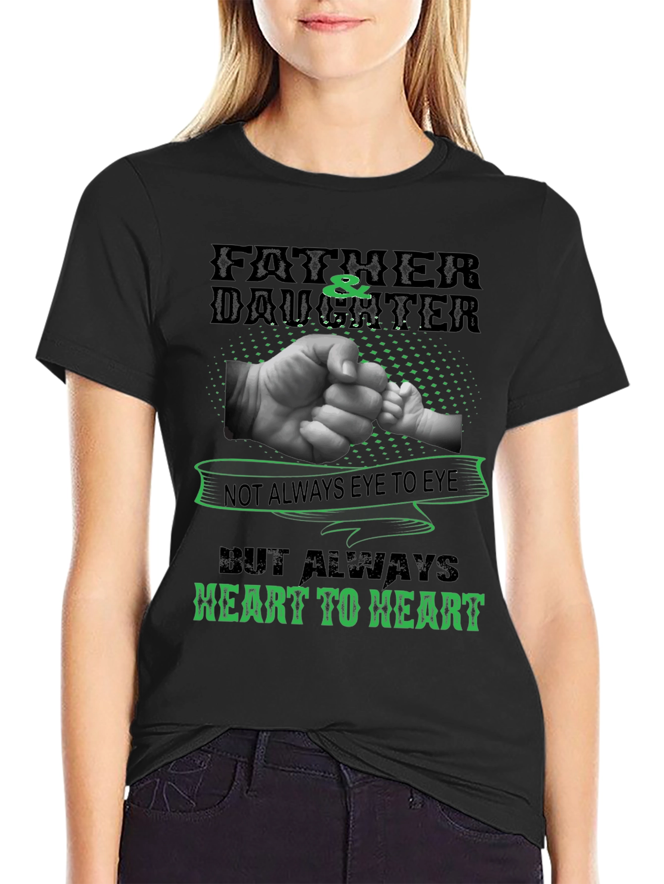 Black Father & Daughter Heart to Heart Black T-Shirt view 2