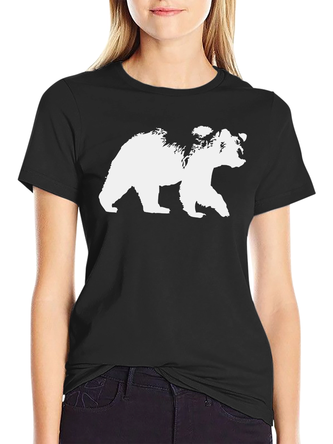 Black Bear Graphic Tee - Black Cotton T-Shirt view 2