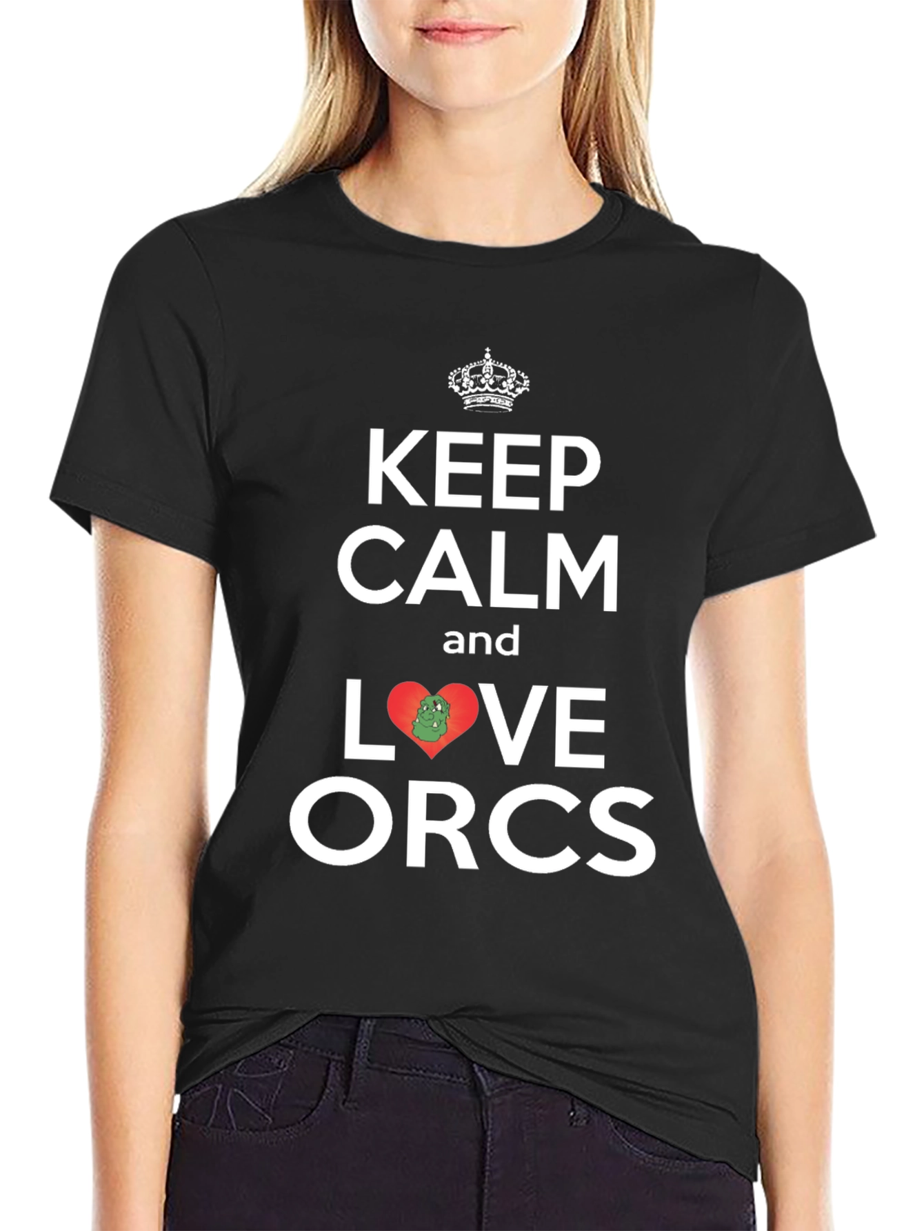 Black Keep Calm and Love Orcs T-Shirt view 2