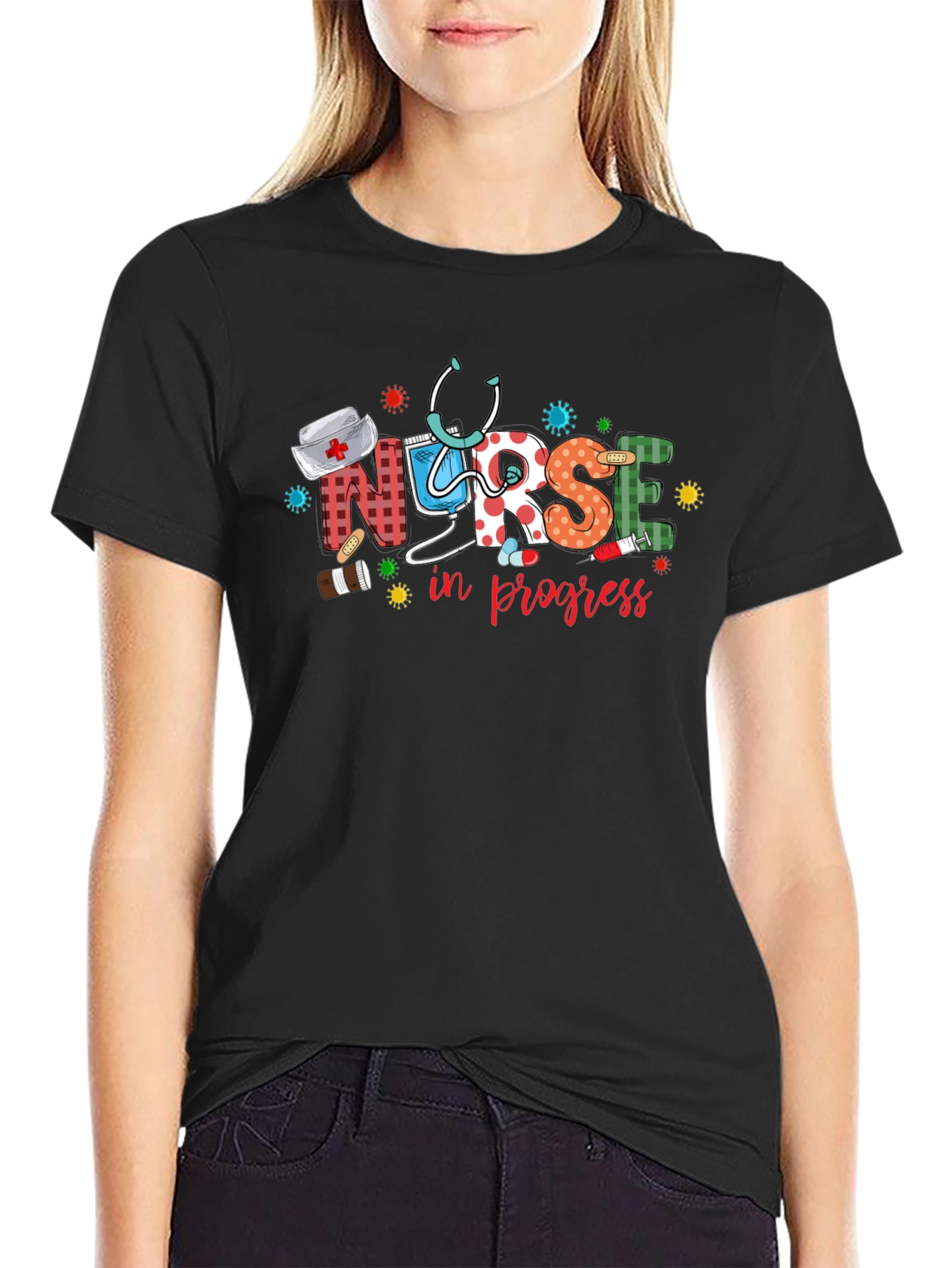 Black Nurse in Progress Graphic T-Shirt view 2
