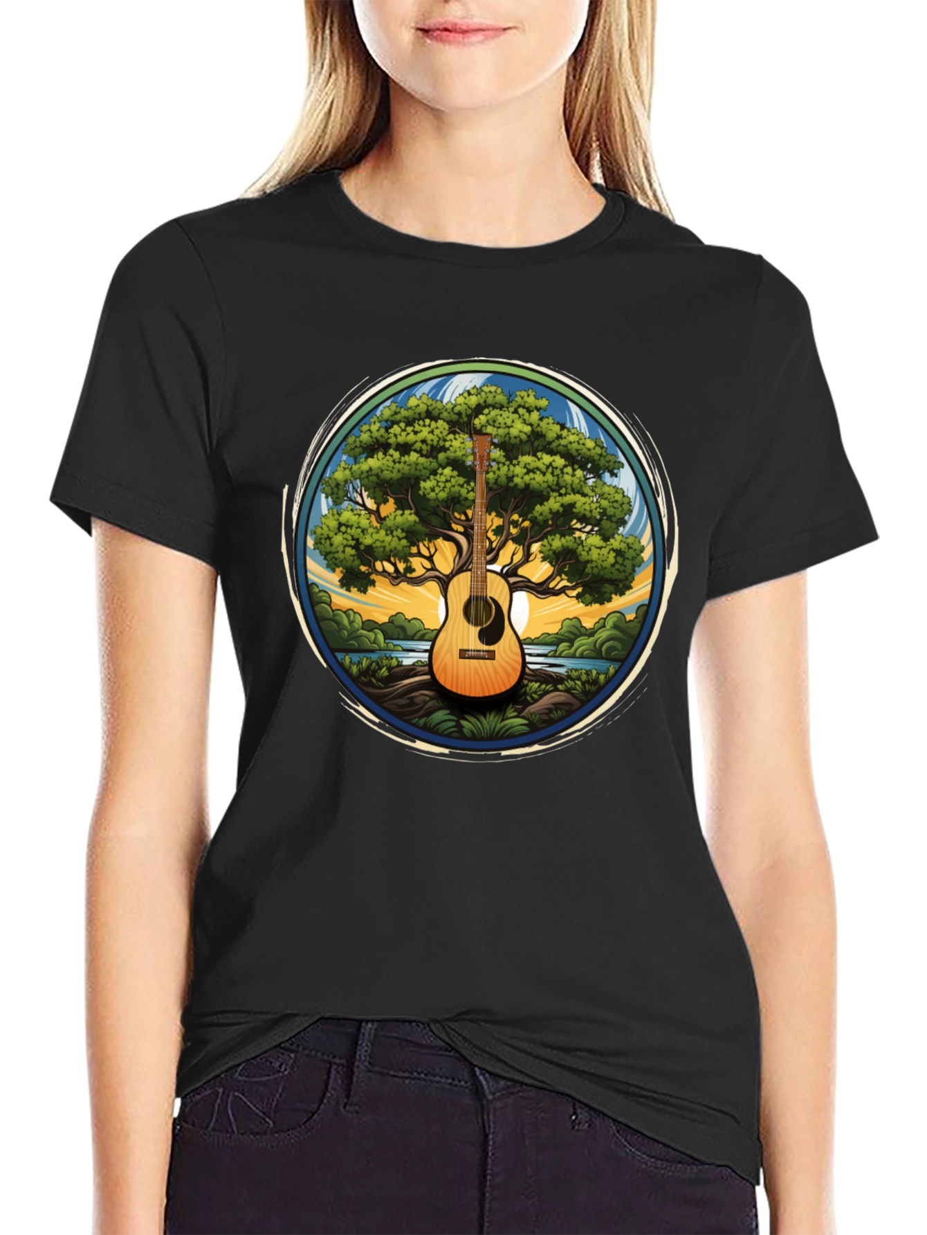 Black Guitar Tree Graphic Tee - Music Lover's T-Shirt view 2