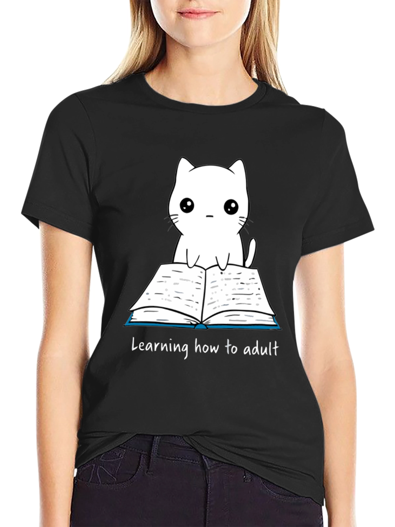 Cute Cat Learning to Adult T-Shirt - 2