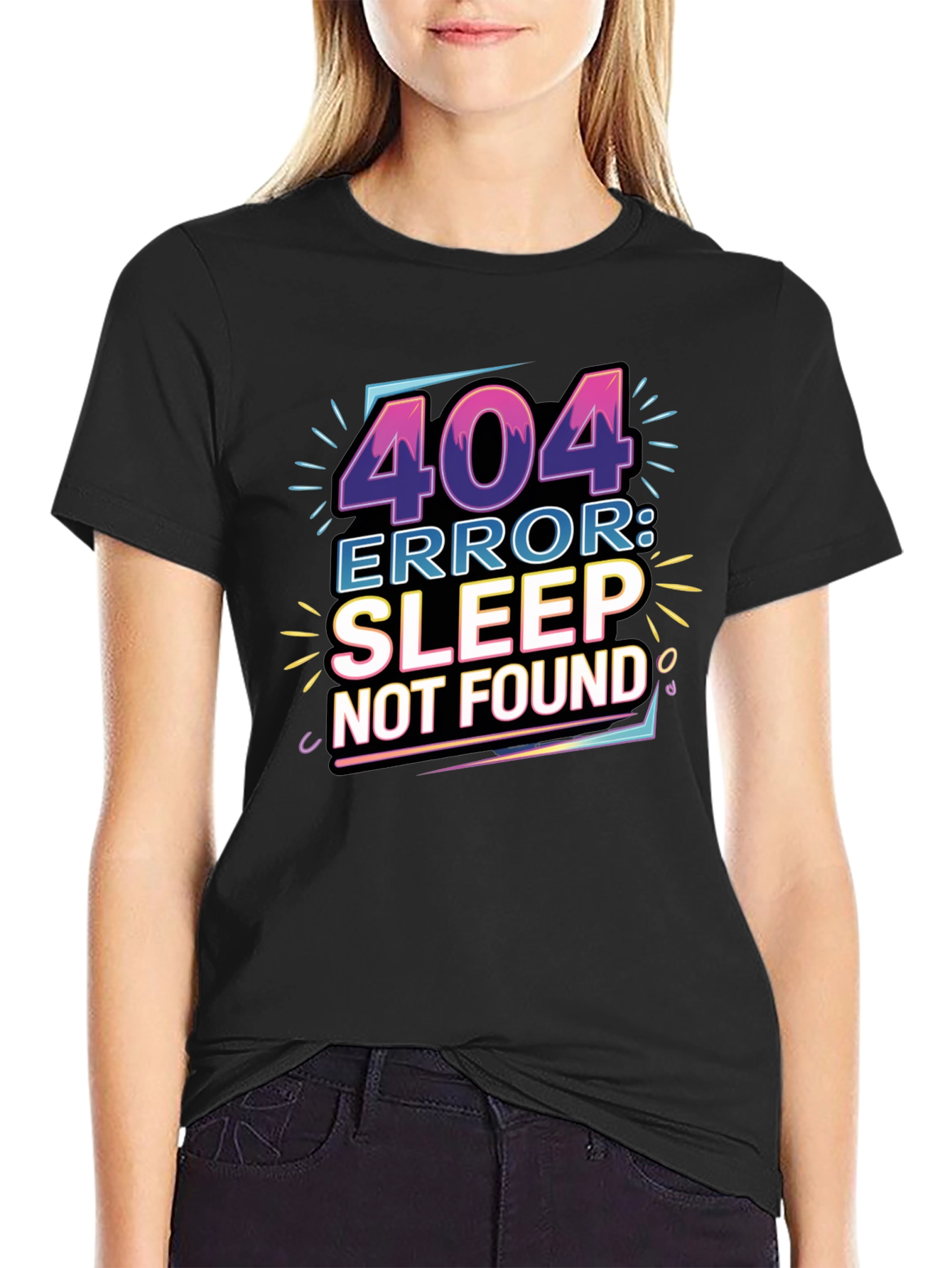 Black 404 Error: Sleep Not Found Graphic Tee view 2