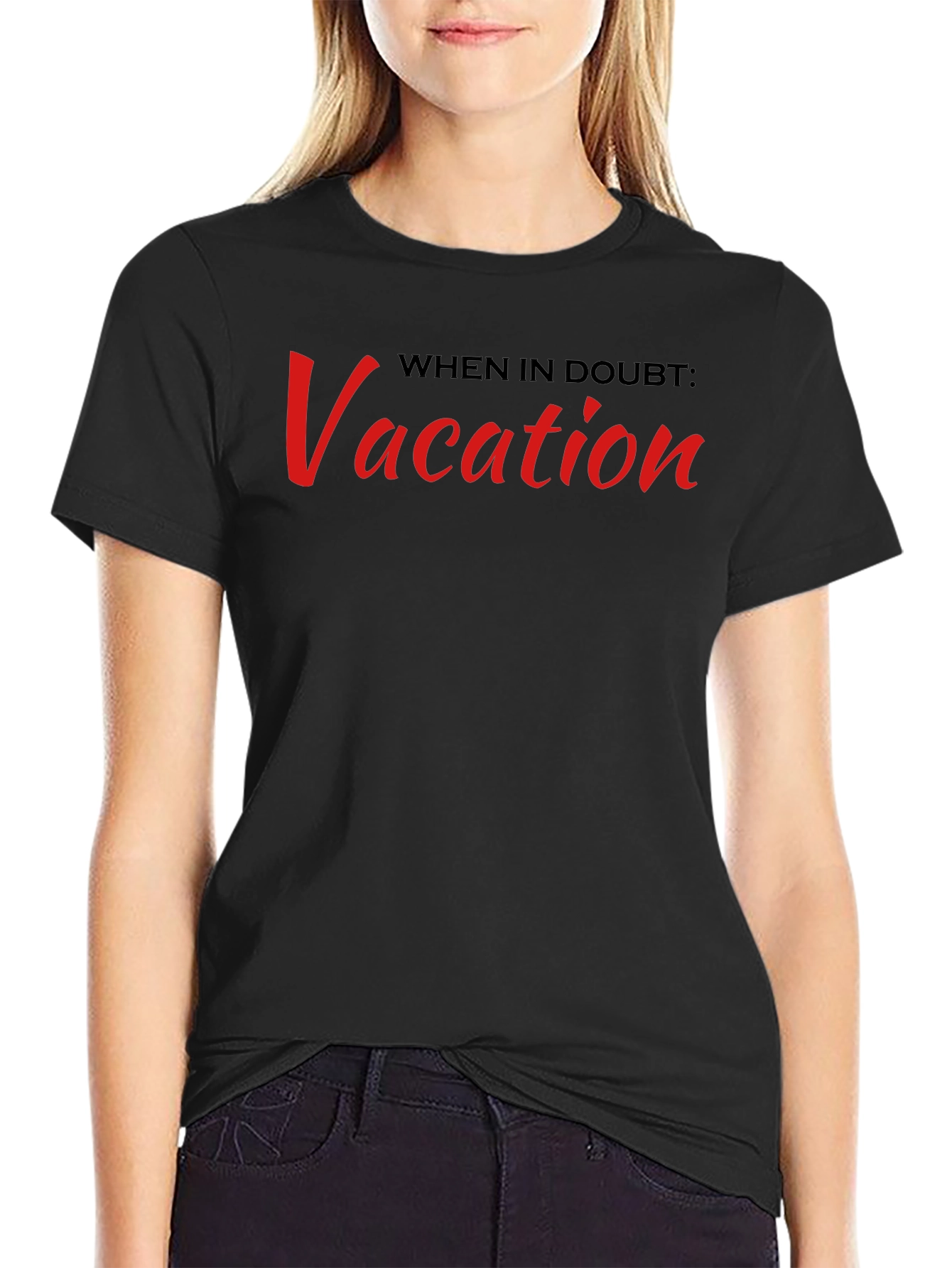 Black Vacation Slogan T-Shirt: Black Crew Neck Tee view 2
