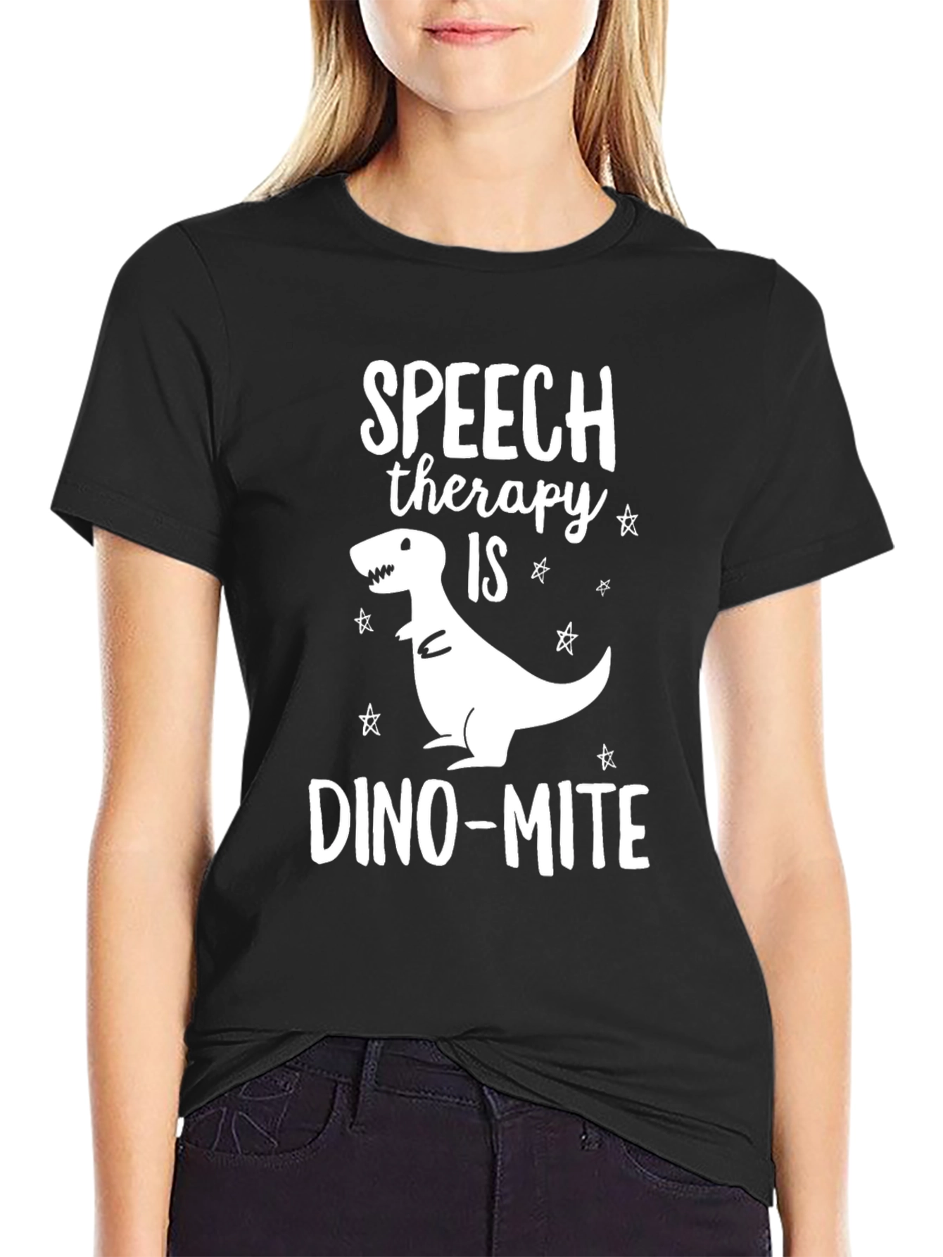 Black Speech Therapy Dino-mite Black T-Shirt view 2