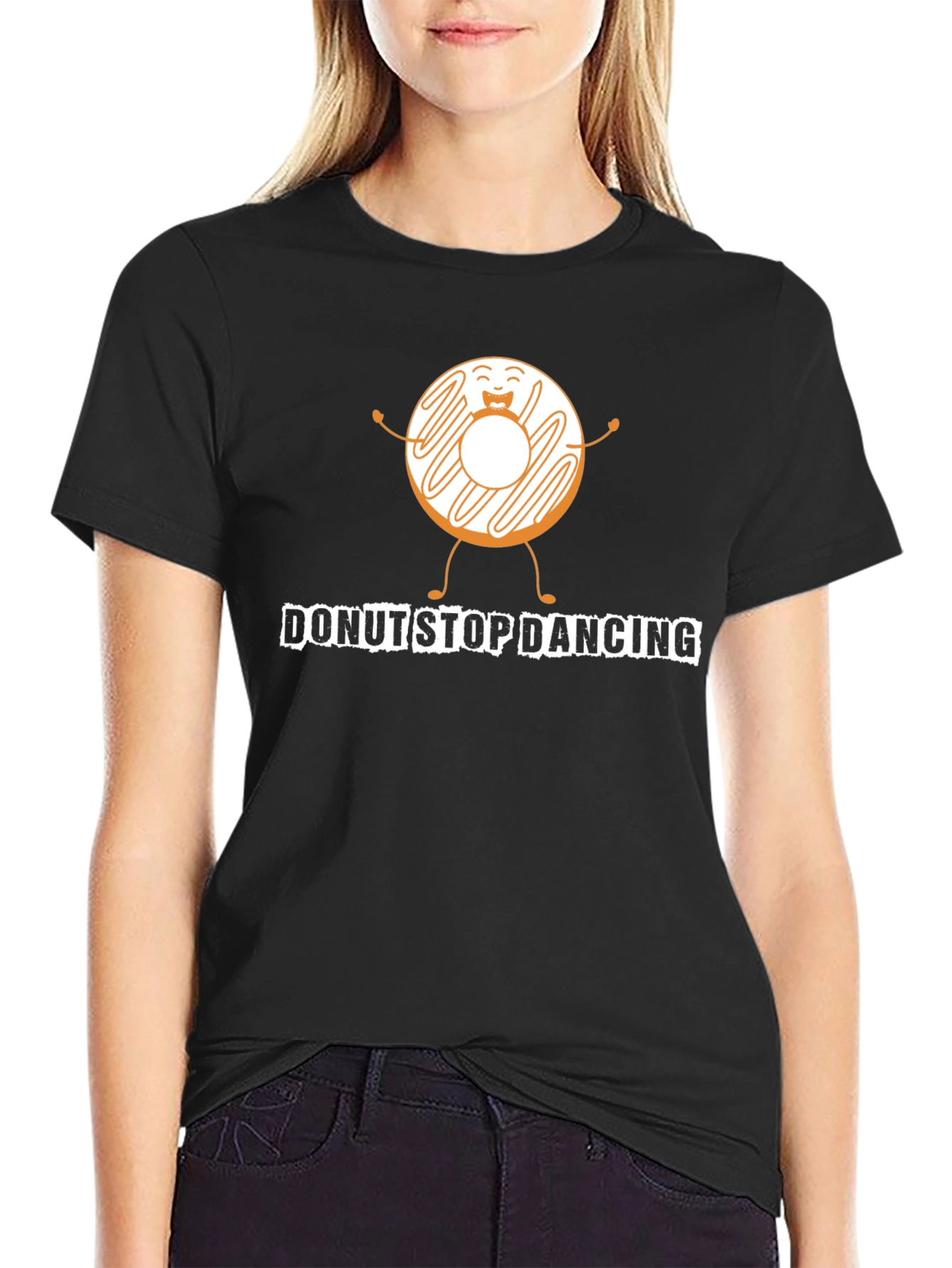 Black Donut Stop Dancing Graphic Tee - Unisex Black T-Shirt view 2