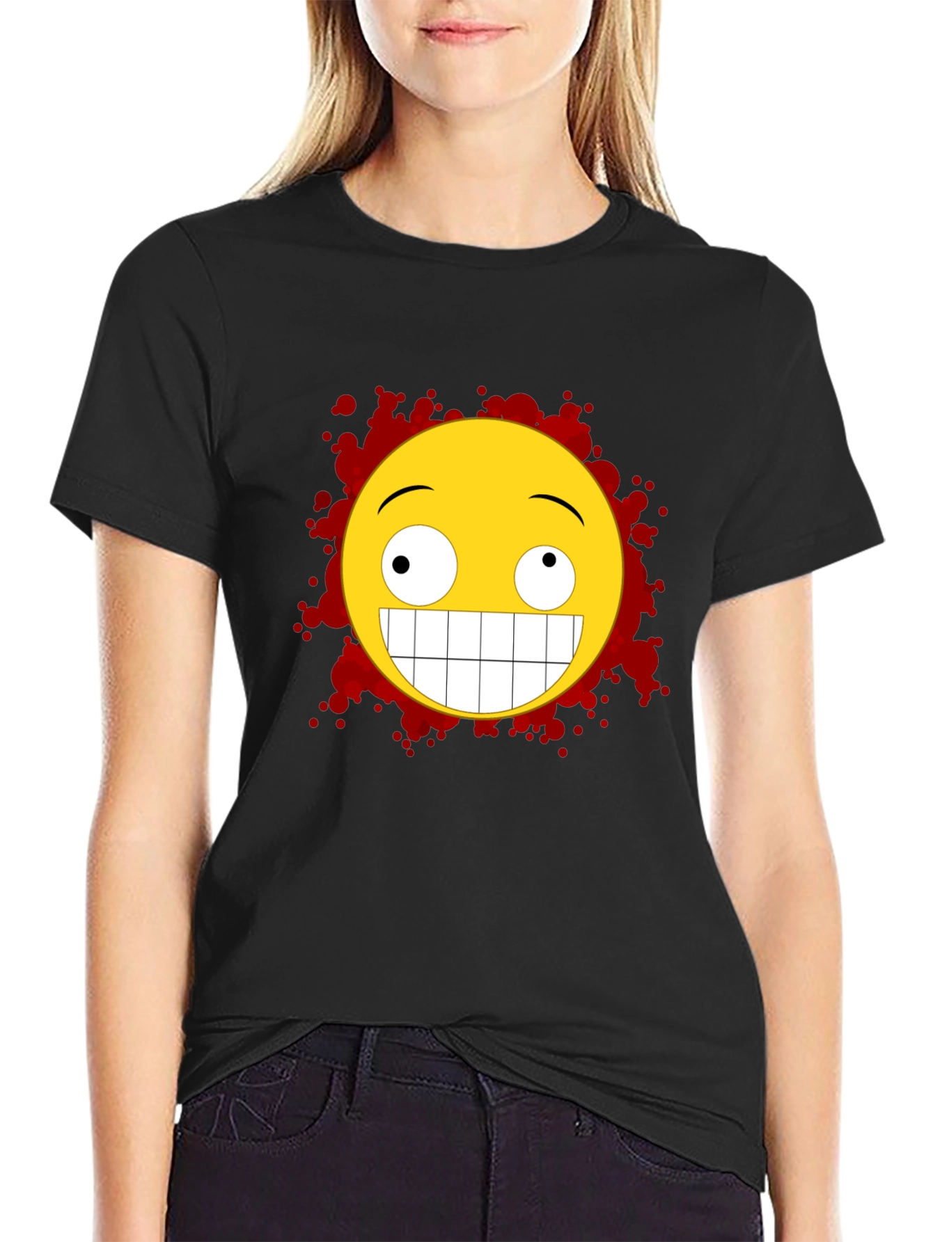 Black Crazy Grin Graphic Tee - Funny Emoji Shirt view 2