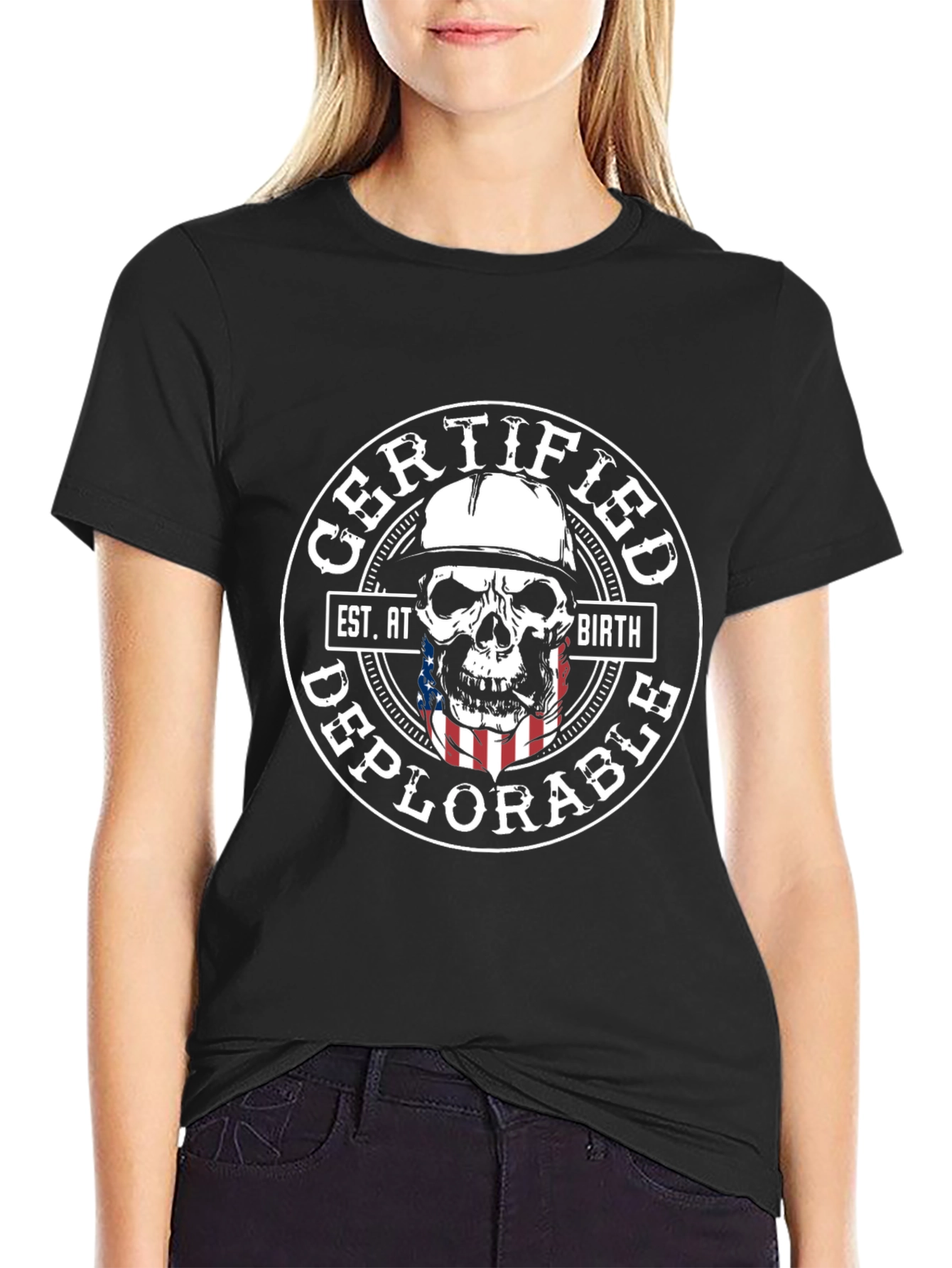 Black Certified Deplorable Skull Graphic T-Shirt view 2
