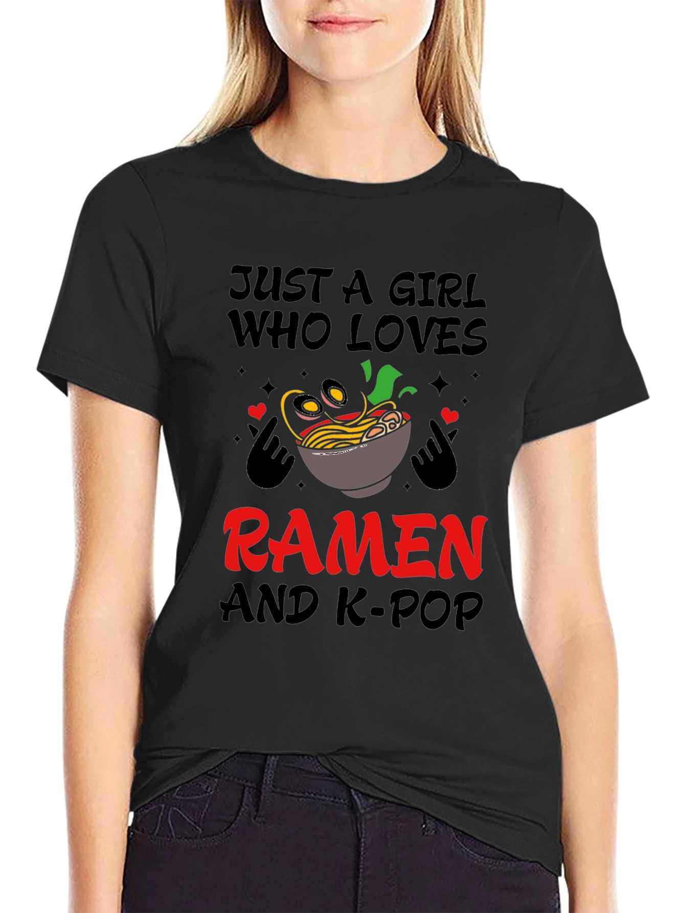 Black Girl Loves Ramen and K-Pop T-Shirt view 2