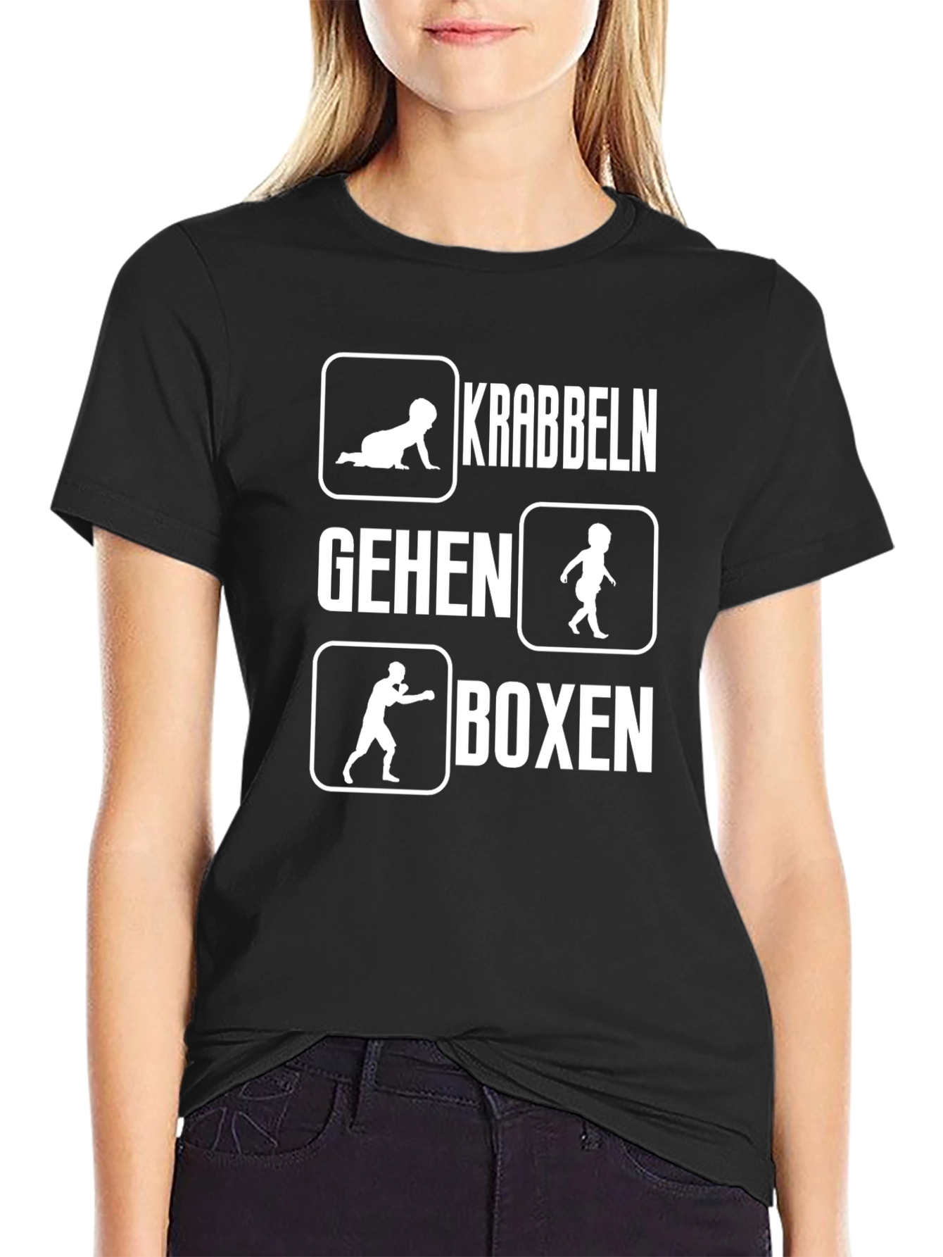 Black Funny Krabbeln Gehen Boxen Crawling Walking Boxing T-Shirt view 2