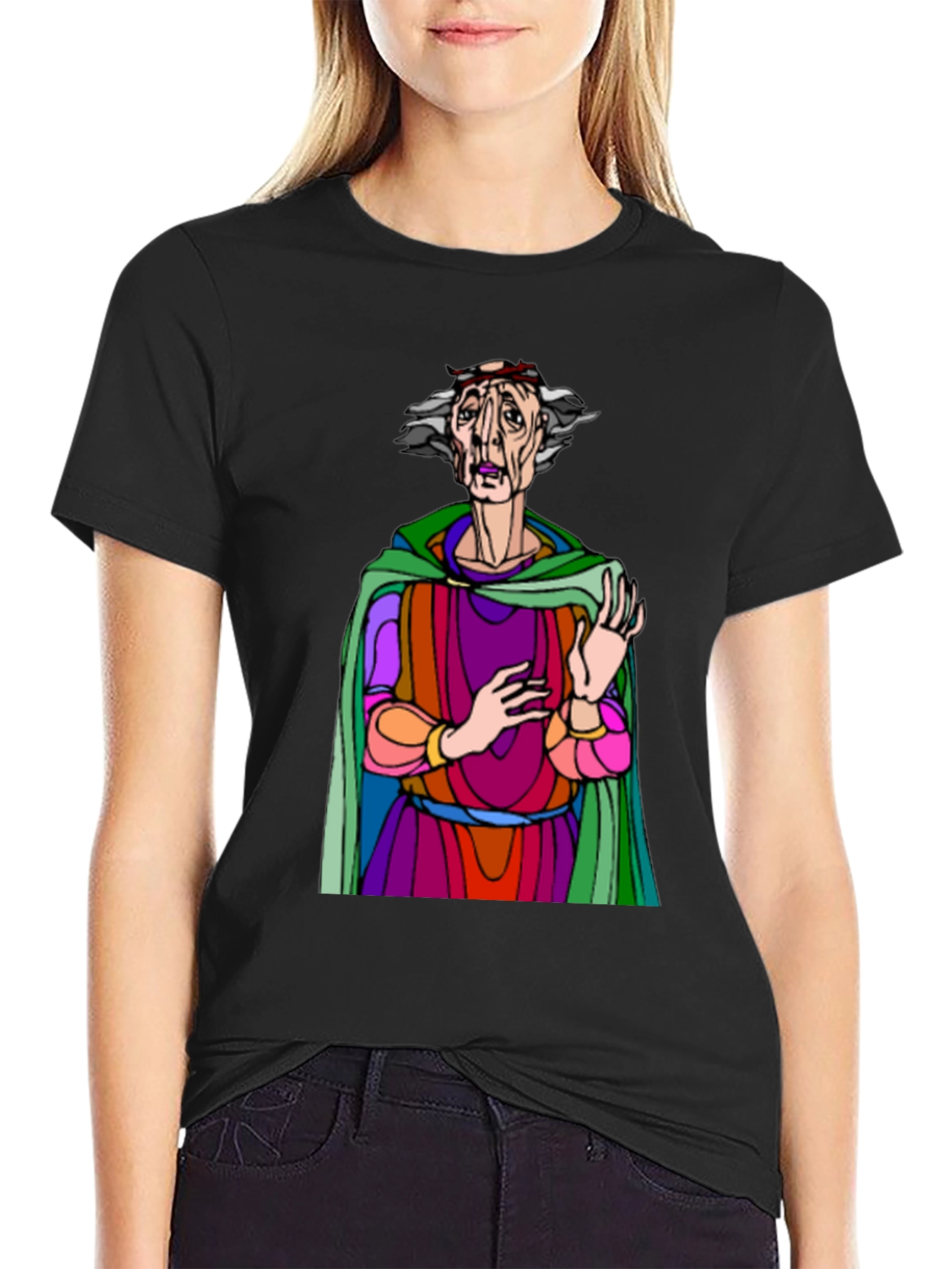 Black Unique Graphic T-Shirt with Artistic Character Design view 2