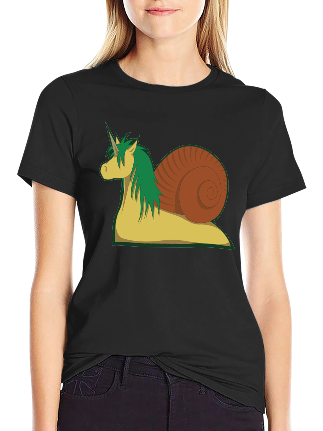 Black Unicorn Snail Graphic Tee - Black Cotton T-Shirt view 2