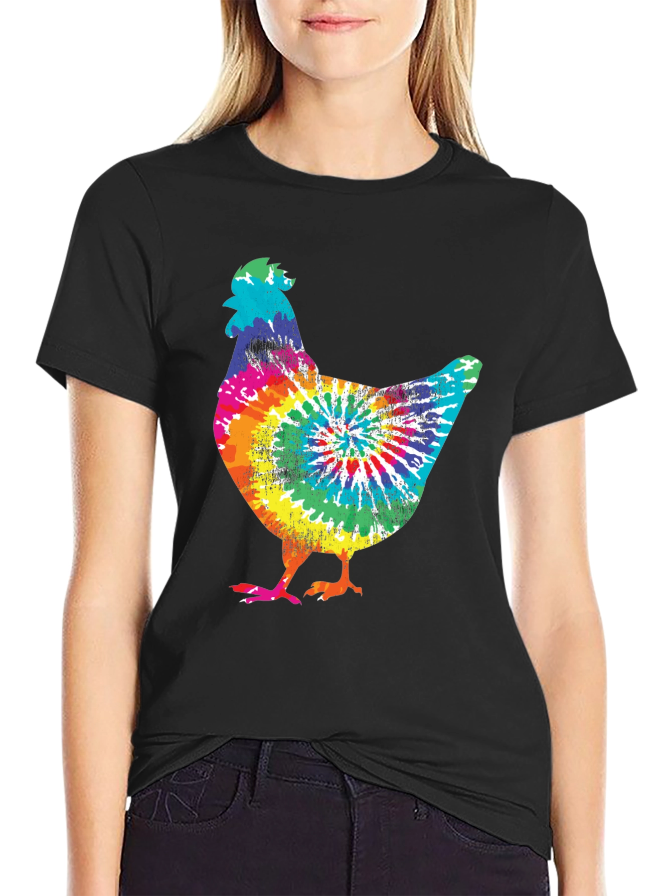 Black Tie-Dye Chicken Graphic Tee view 2