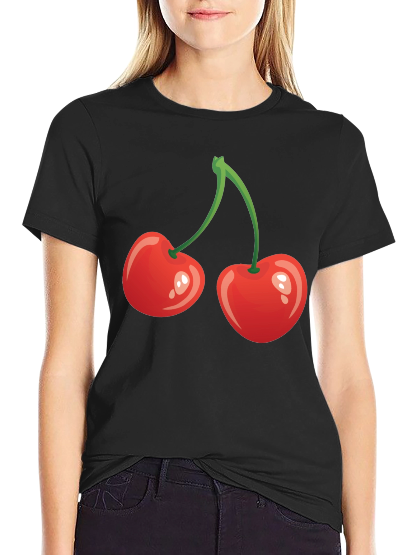 Black Red Cherry Graphic Tee - Fun Fruit Shirt view 2