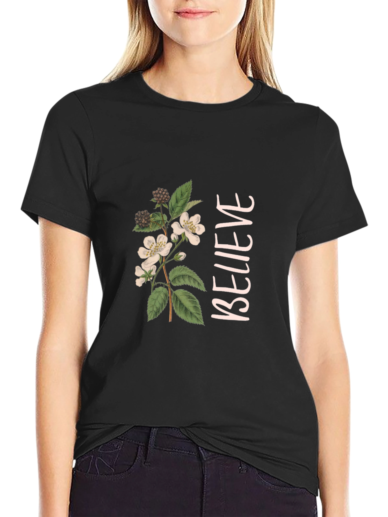 Black Believe Floral Graphic Black T-Shirt view 2