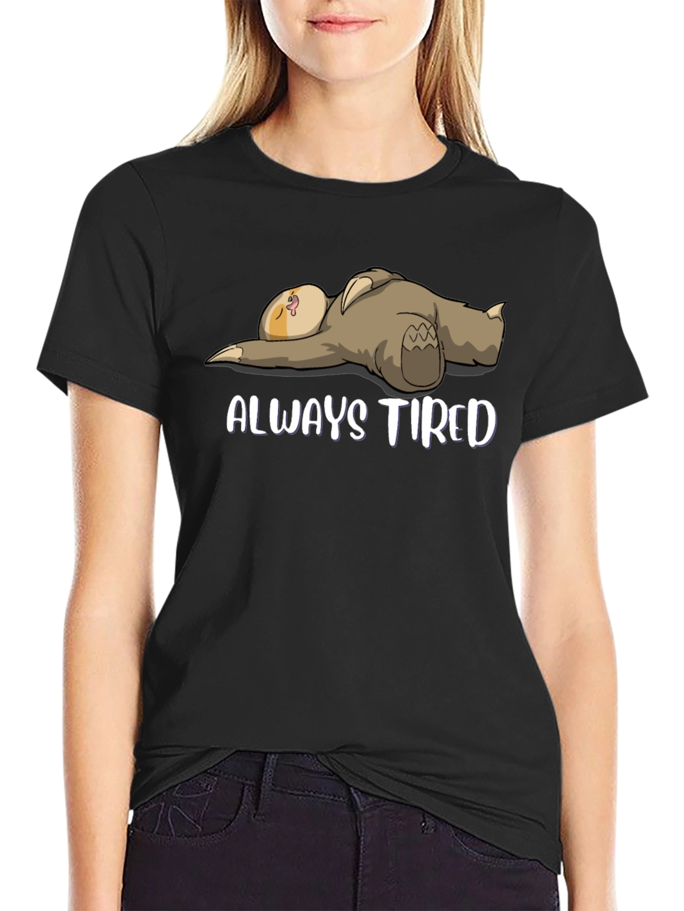 Black Always Tired Sloth Graphic T-Shirt - Men's view 2