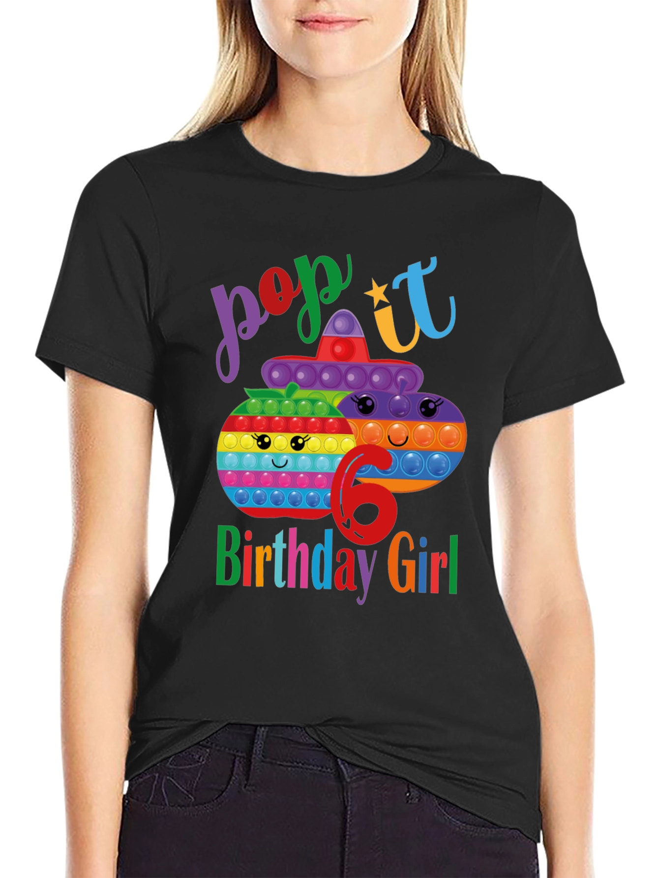 Black Pop It Birthday Girl 6 T-Shirt view 2