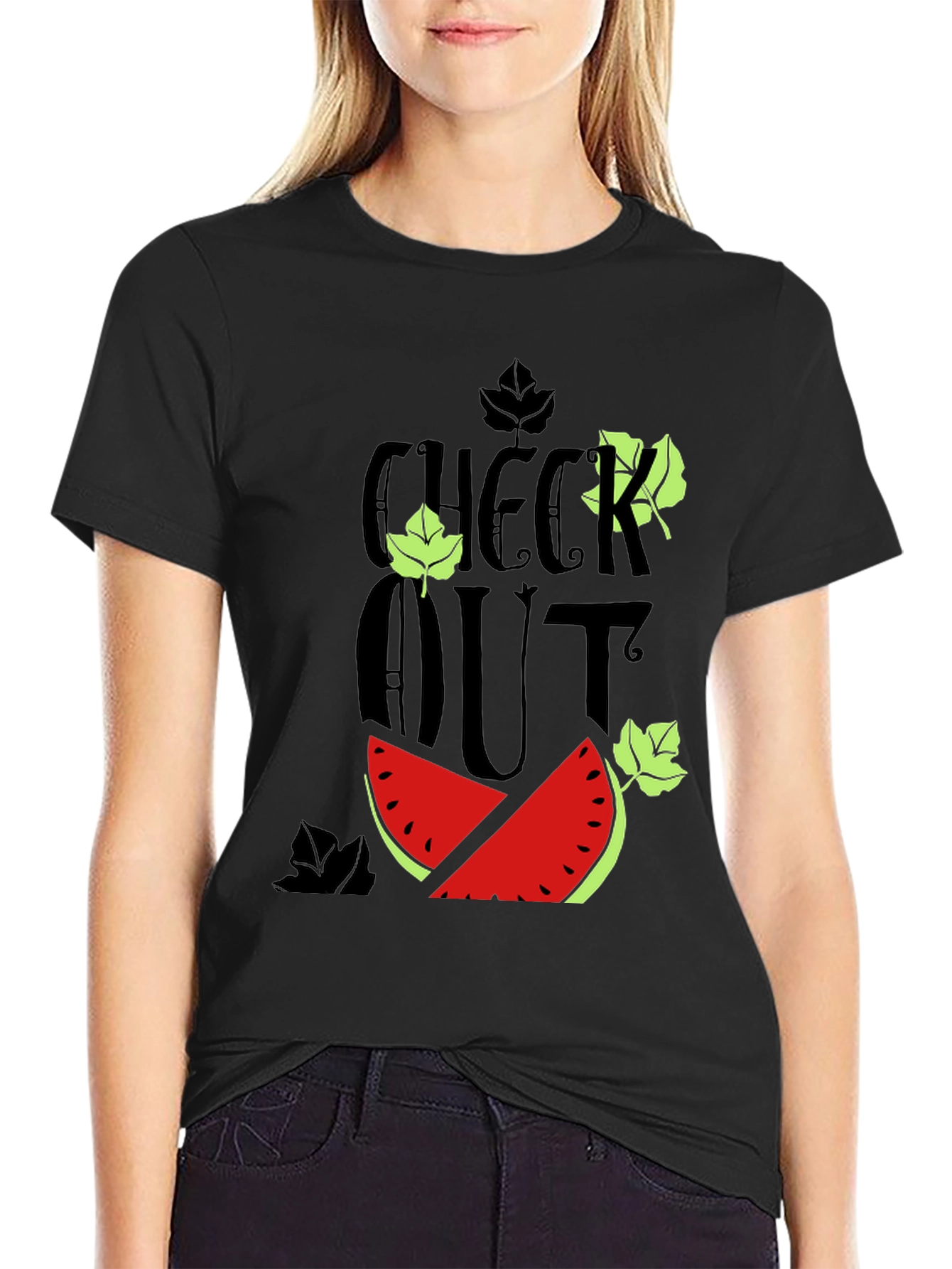Black Check Out Watermelon Graphic Tee view 2