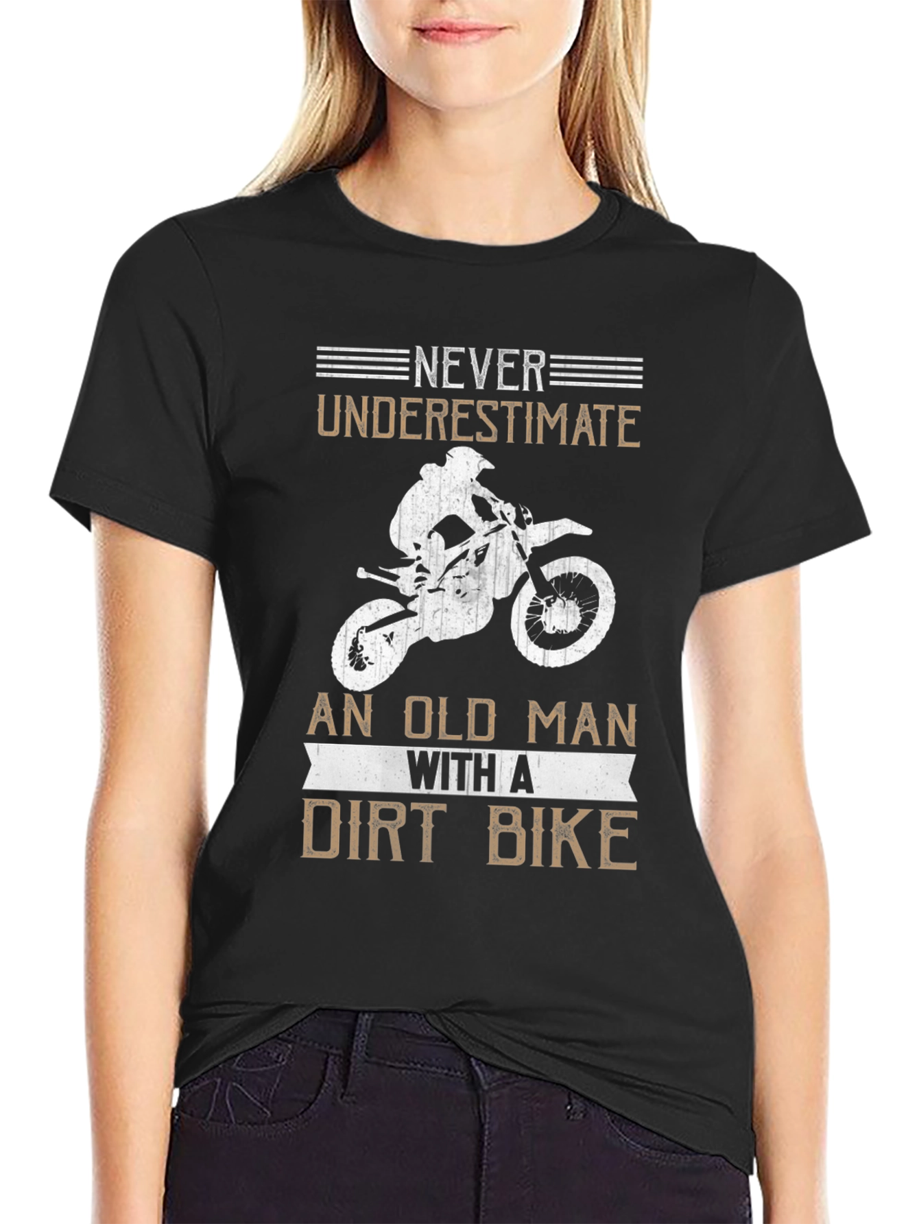 Black Never Underestimate an Old Man Dirt Bike Black Tee view 2