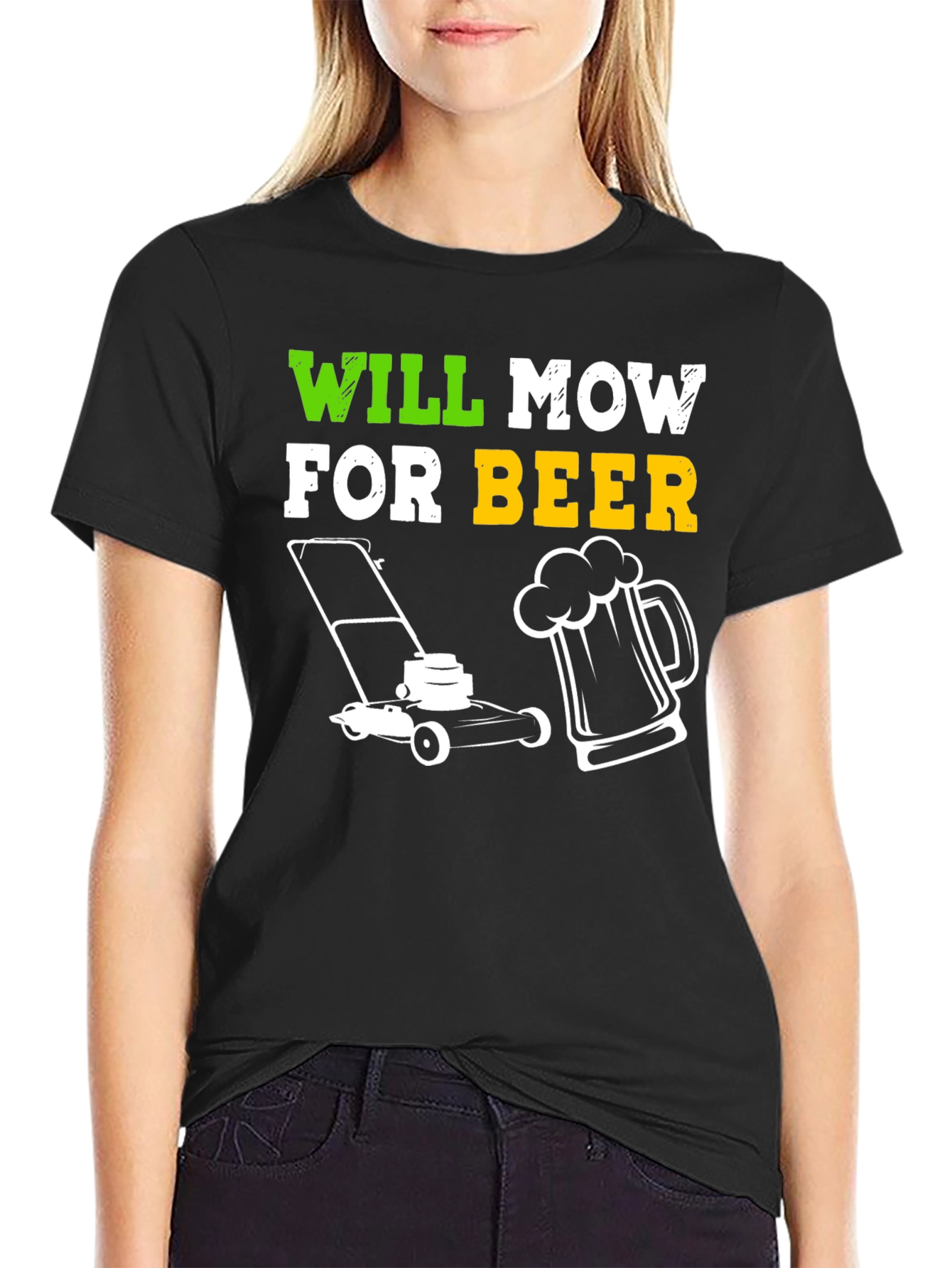 Black Will Mow for Beer T-Shirt view 2