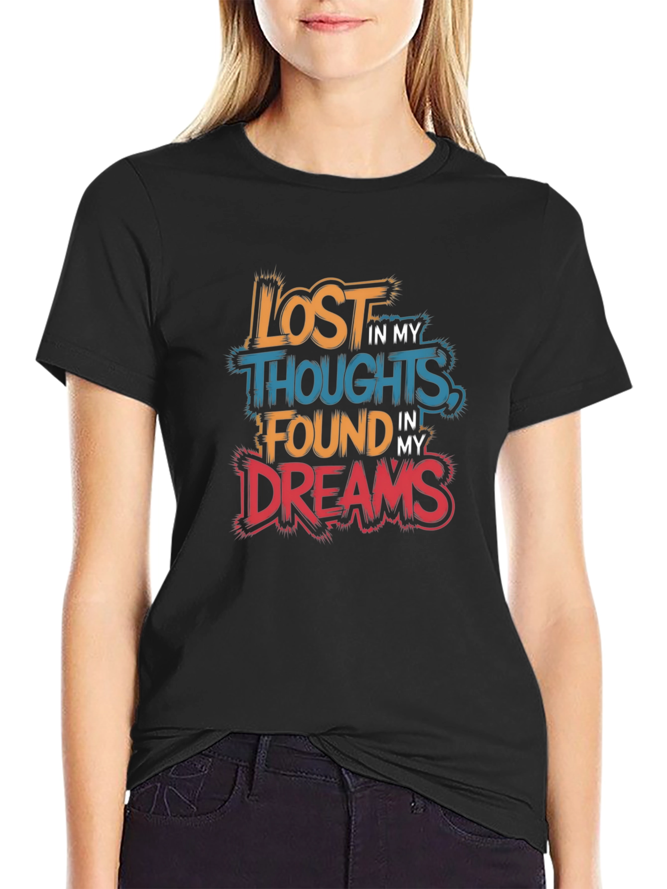 Black Lost in Thoughts Found in Dreams Graphic Tee view 2