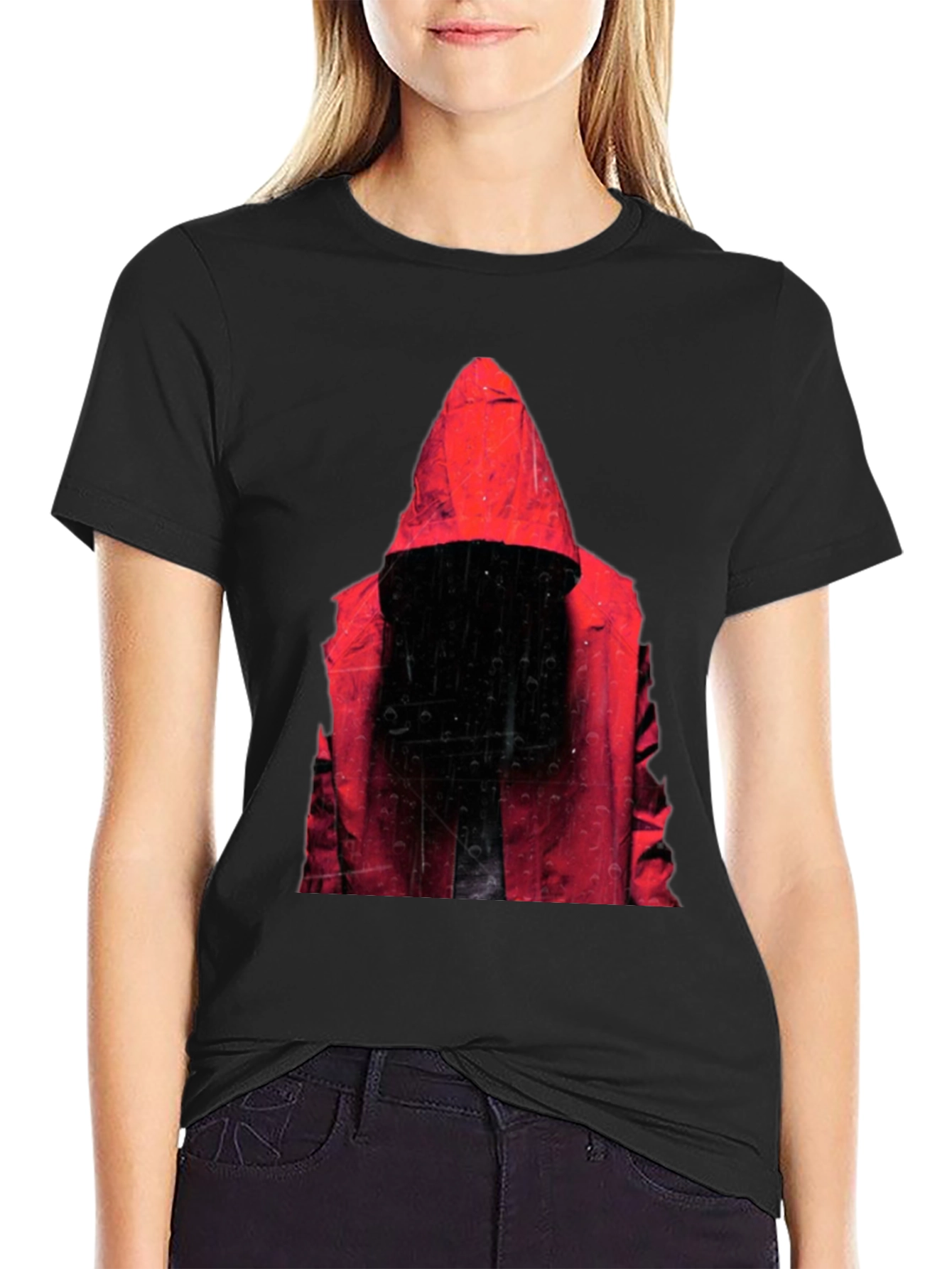 Black Hooded Figure Graphic T-Shirt - Mens Black Tee view 2