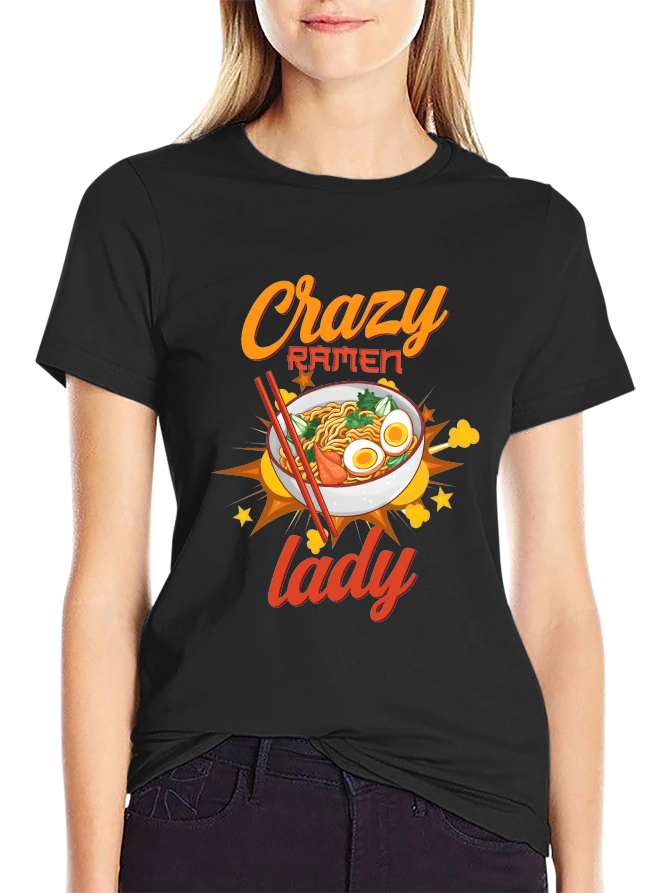 Black Crazy Ramen Lady Graphic Tee - Unisex view 2