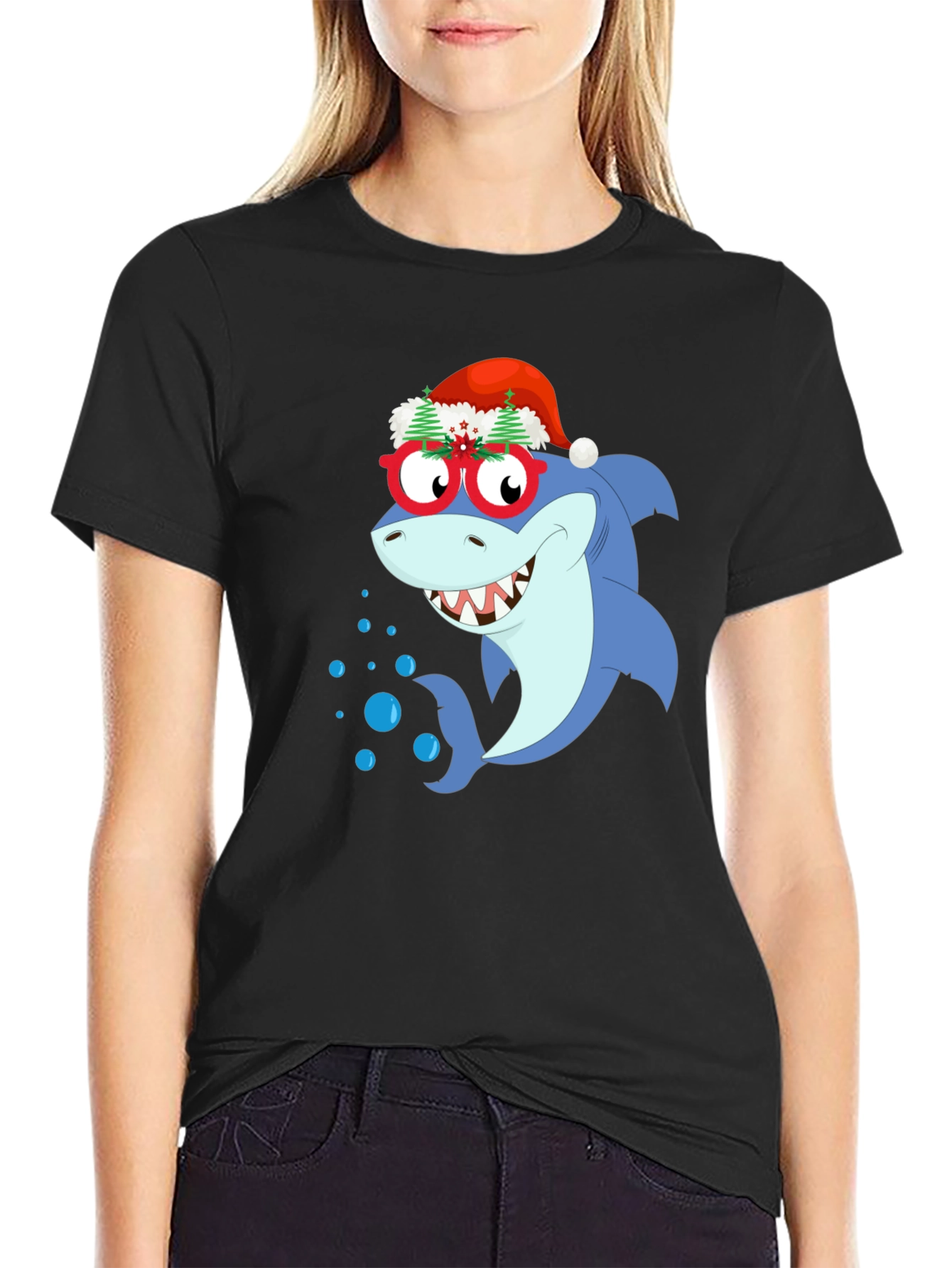 Black Christmas Shark Graphic T-Shirt view 2