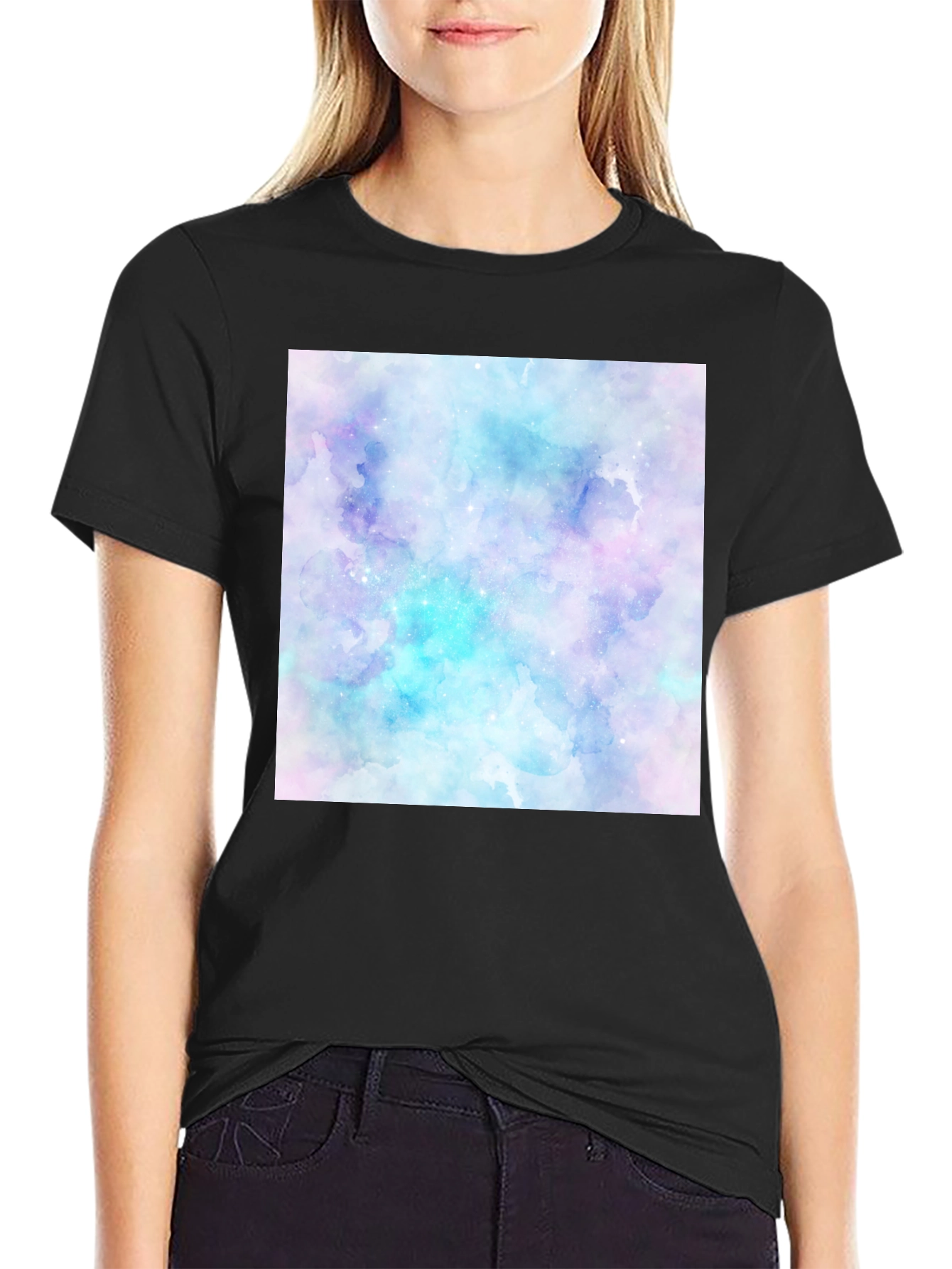 Black Watercolor Galaxy Graphic Tee - Men's Black T-Shirt view 2