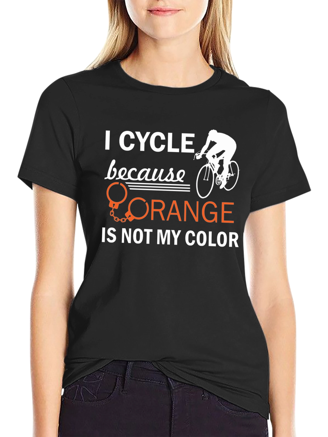 Black I Cycle Because Orange is Not My Color T-Shirt view 2