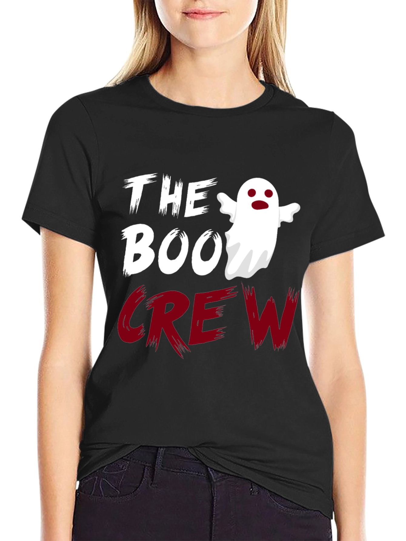 Black The Boo Crew Ghost Halloween T-Shirt view 2