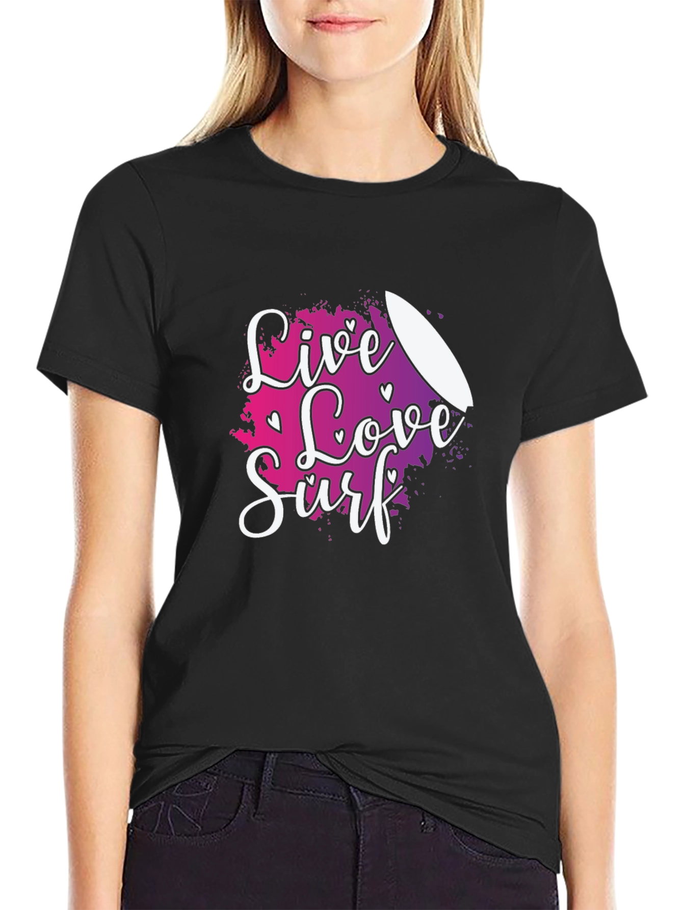 Black Live Love Surf T-Shirt, Black Tee, Summer Beach Style view 2