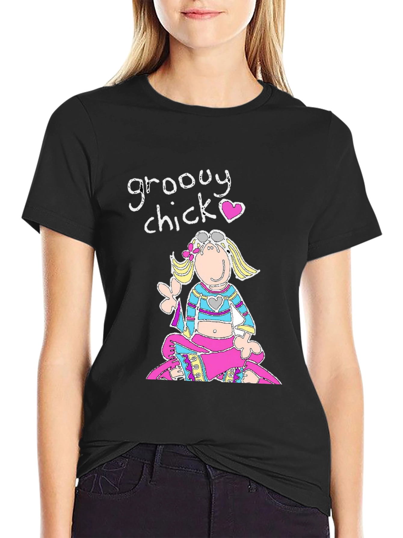 Black Groovy Chick Black Graphic T-Shirt view 2