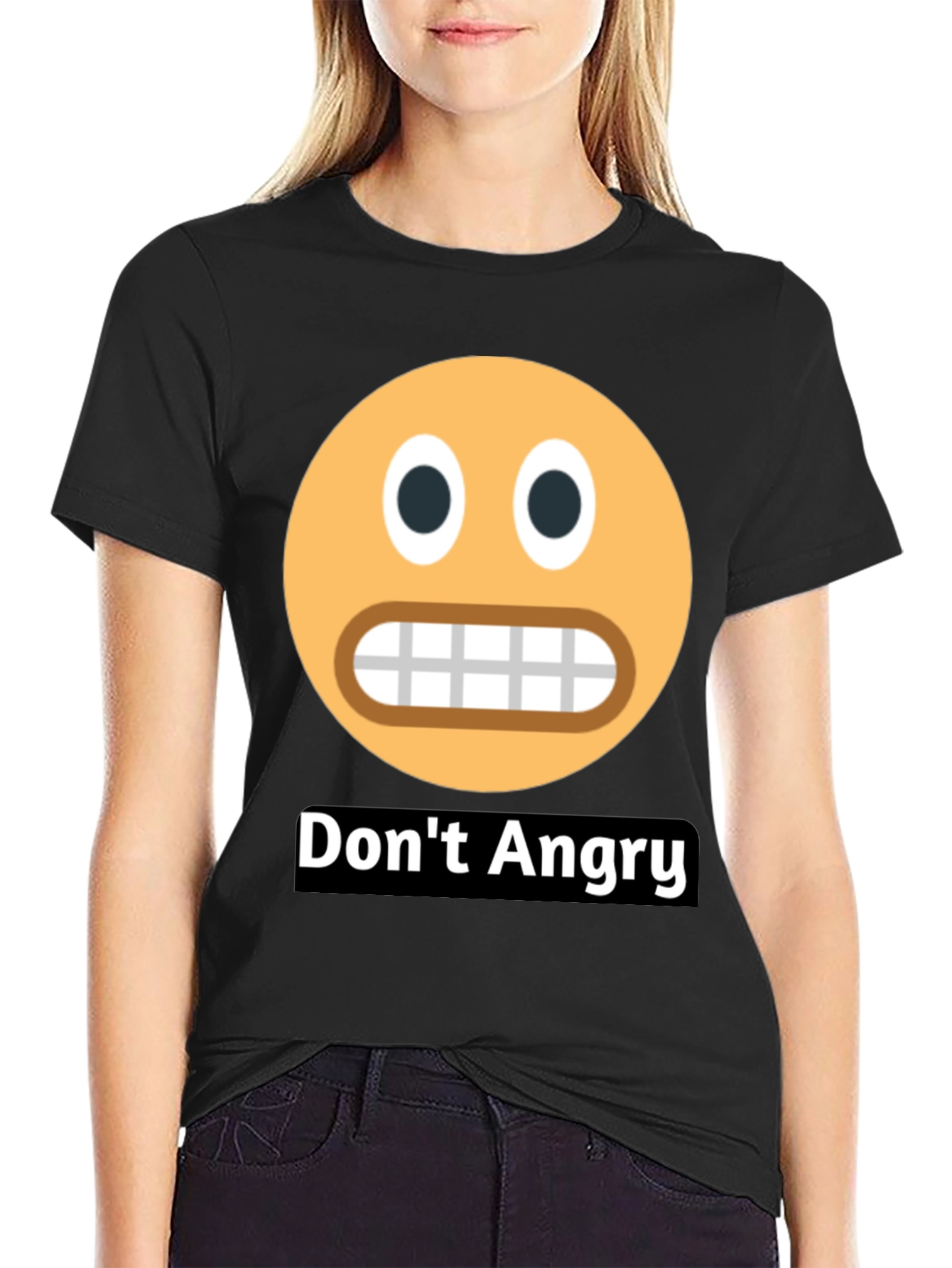 Black Don't Angry Emoji Black T-Shirt view 2
