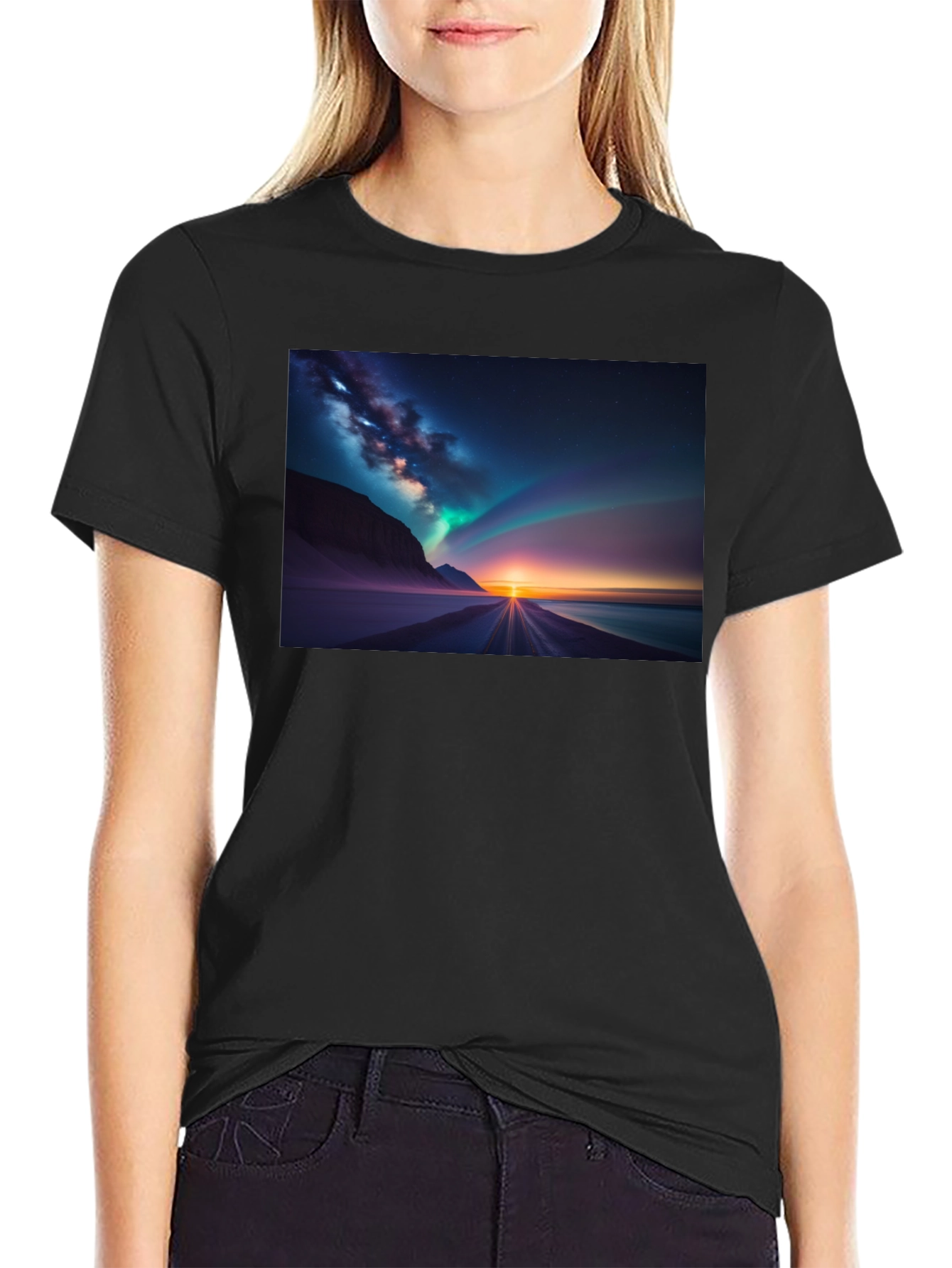 Black Aurora Borealis Graphic Tee - Black view 2