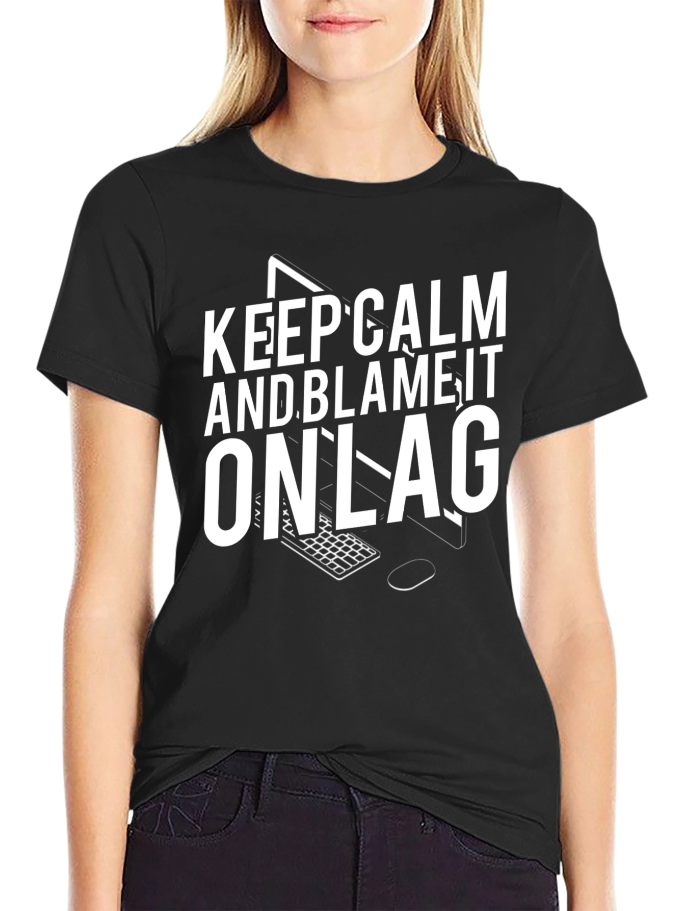 Black Keep Calm & Blame It On Lag T-Shirt view 2