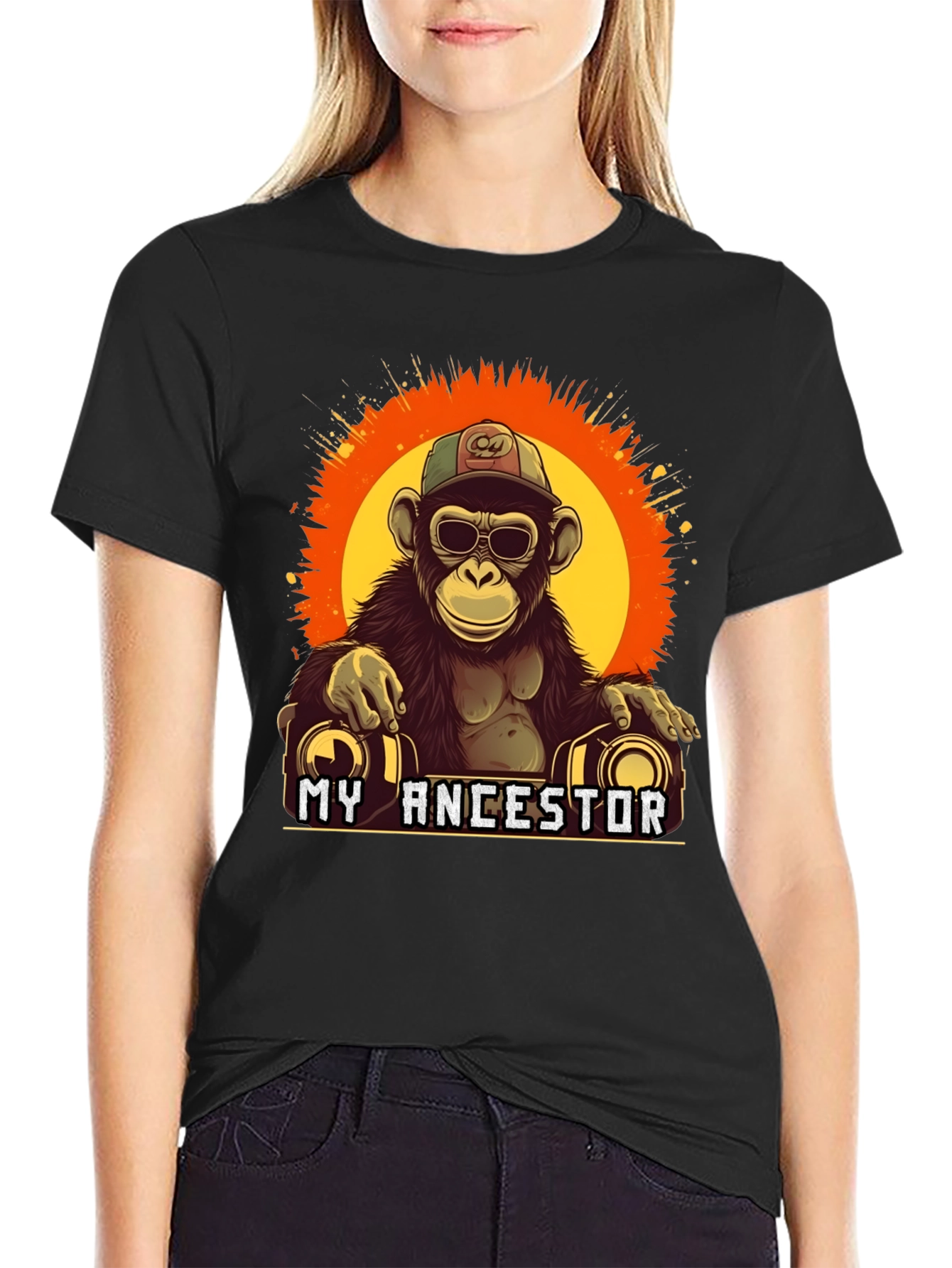 Black My Ancestor Monkey T-Shirt Cool Ape Graphic Tee view 2