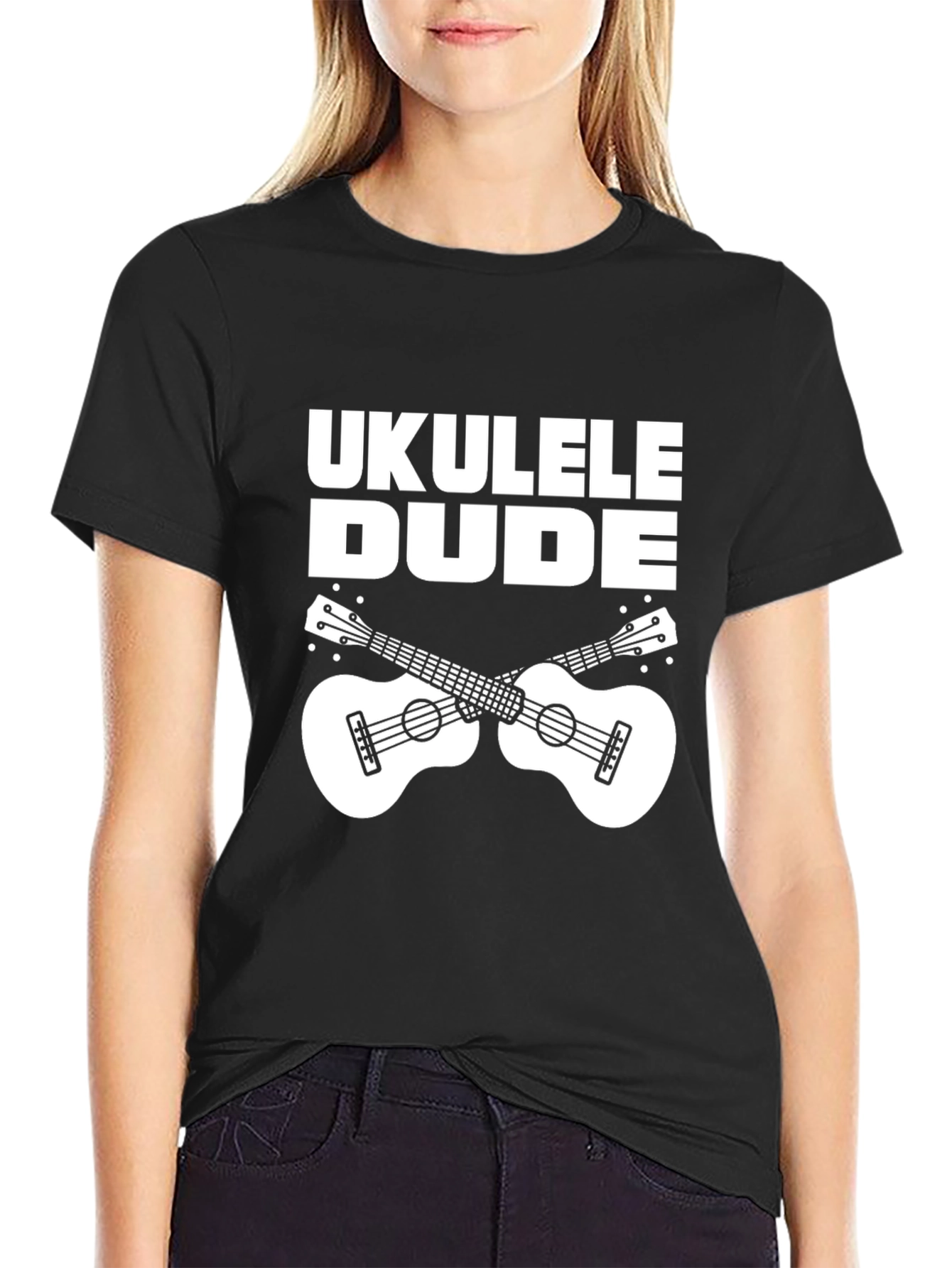 Black Ukulele Dude Graphic Tee - Black Cotton T-Shirt view 2