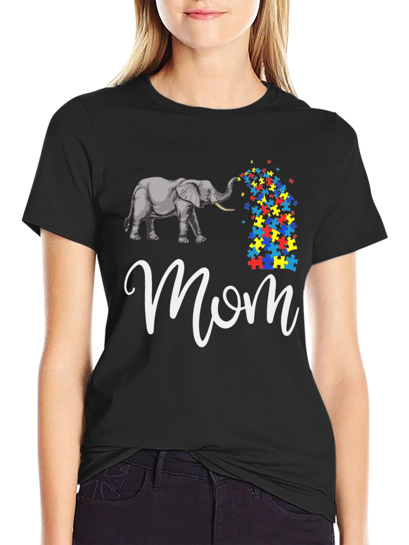 Black Autism Elephant Mom T-Shirt view 2