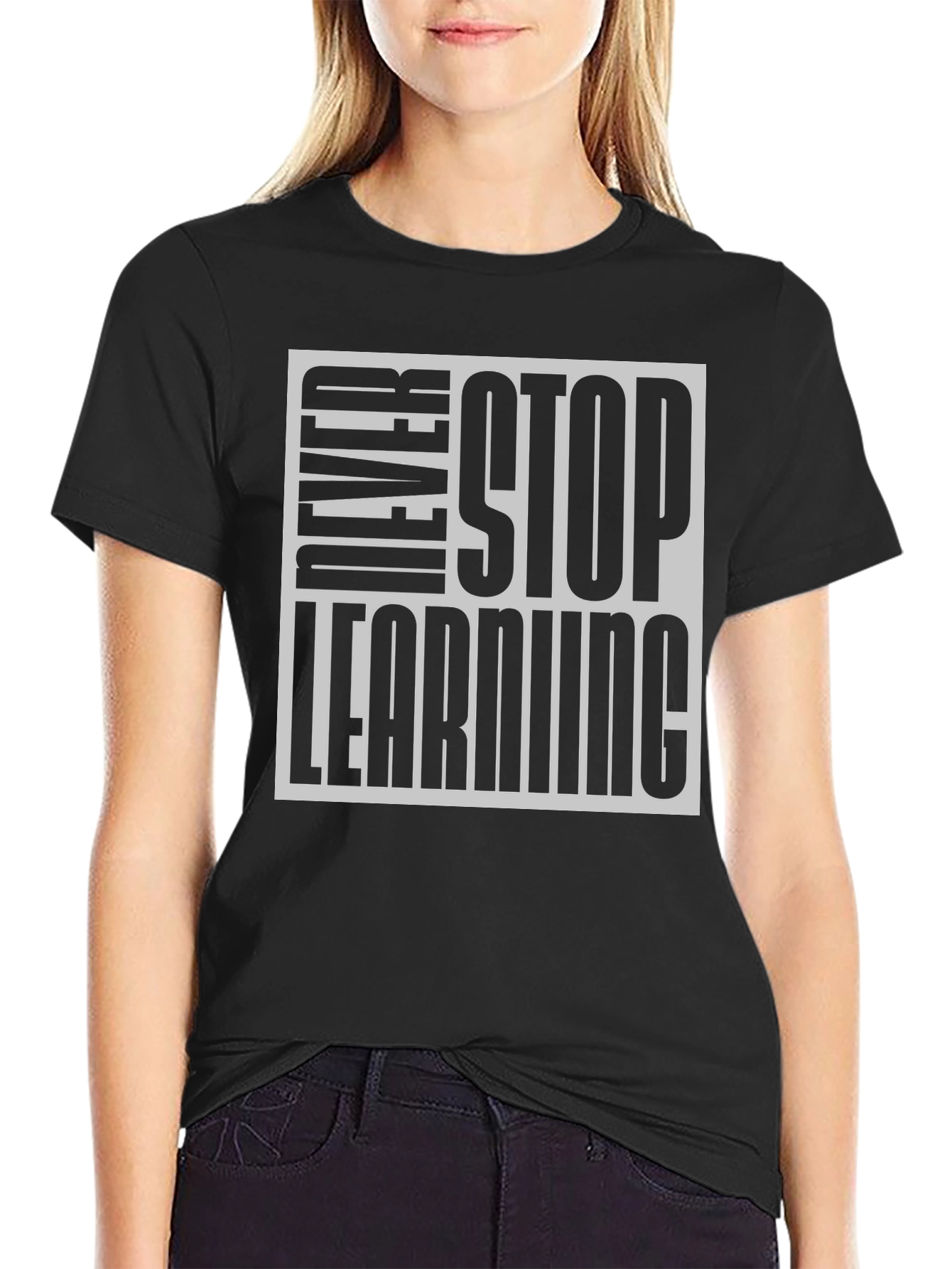 Black Never Stop Learning Black Graphic Tee view 2