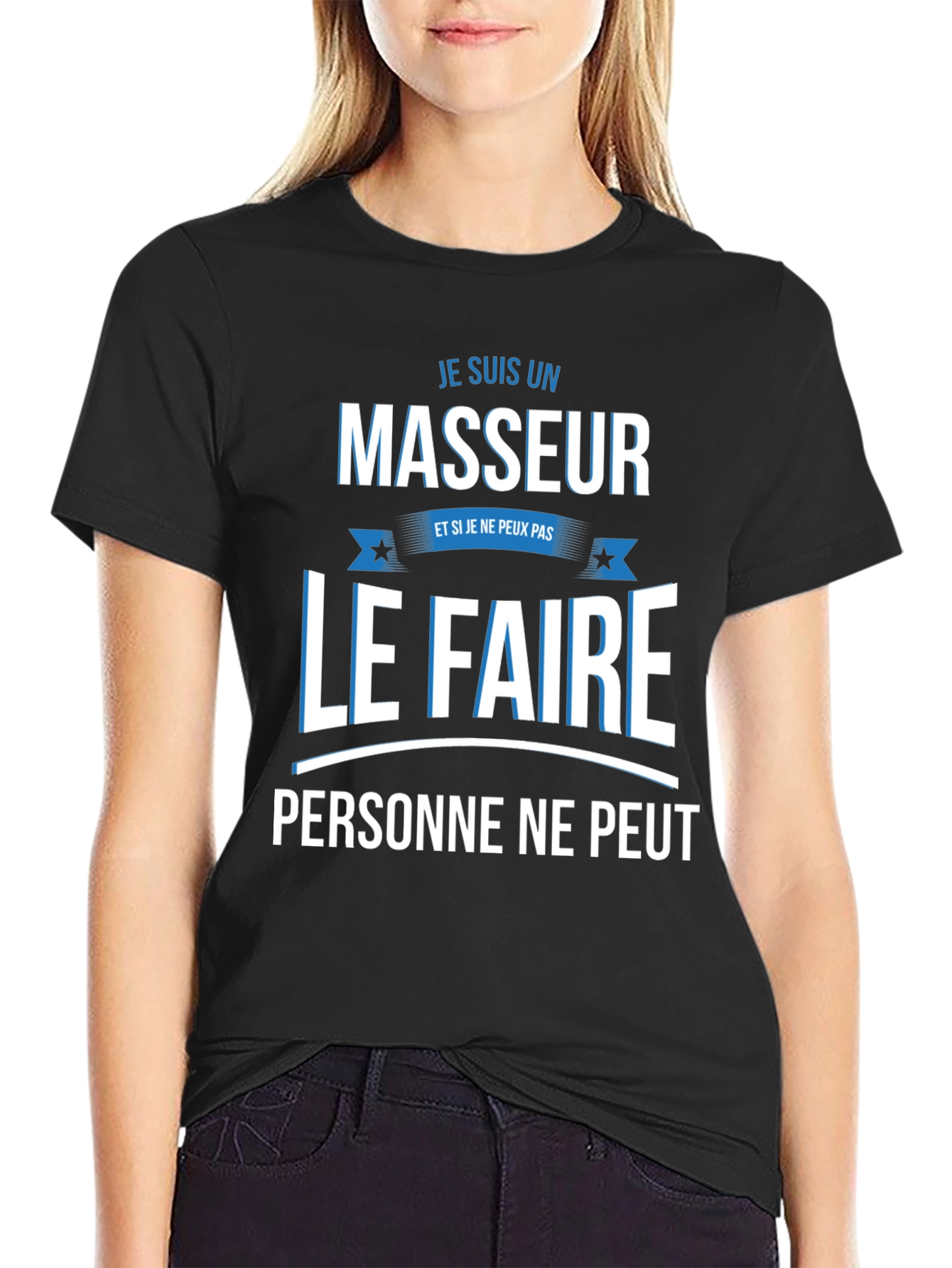 Black Je Suis Un Masseur Graphic Tee view 2