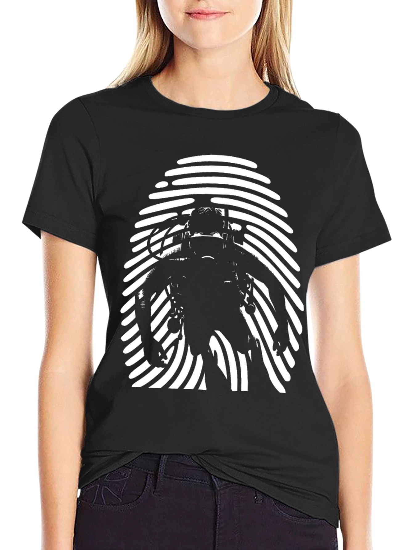 Black Diver Fingerprint Graphic Tee - Black Cotton T-Shirt view 2