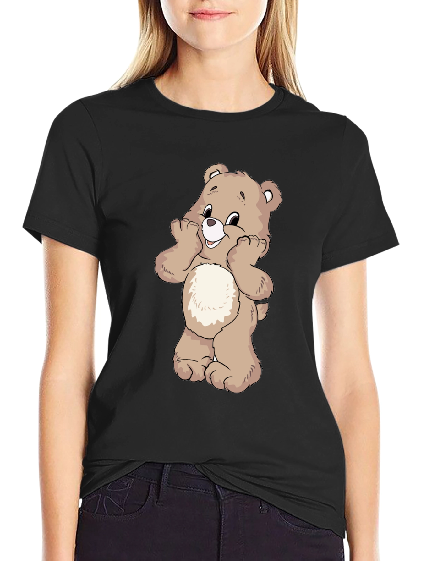 Black Cute Bear Graphic Black T-Shirt view 2